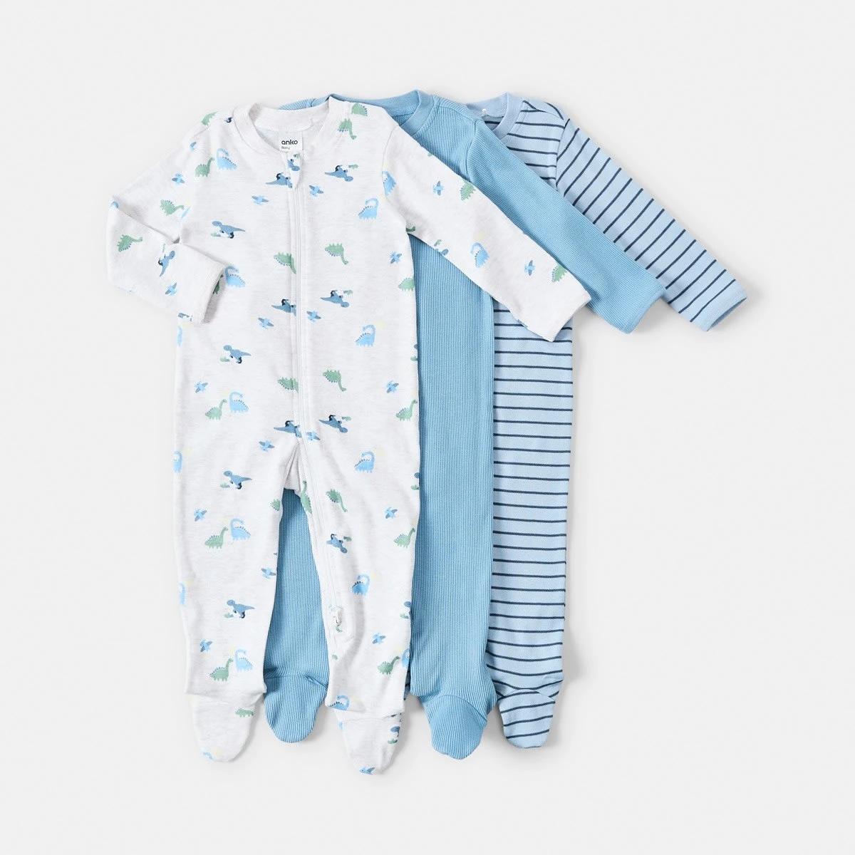 1 3 Pack Coveralls Blu Dino, 1 of 8