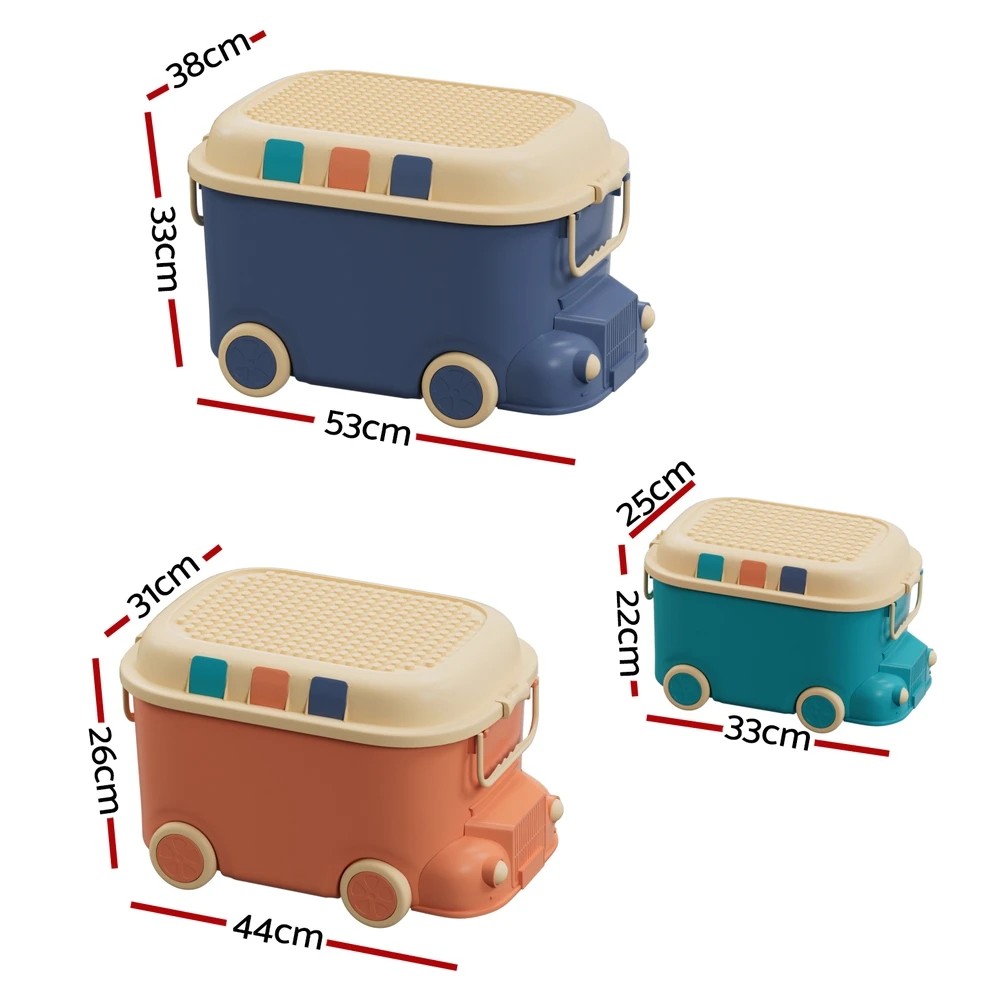 2 Keezi 3PCS Toy Storage Box Cute Car Toy Container Kids Toys Organiser Snack Boxes - Multi, 2 of 5