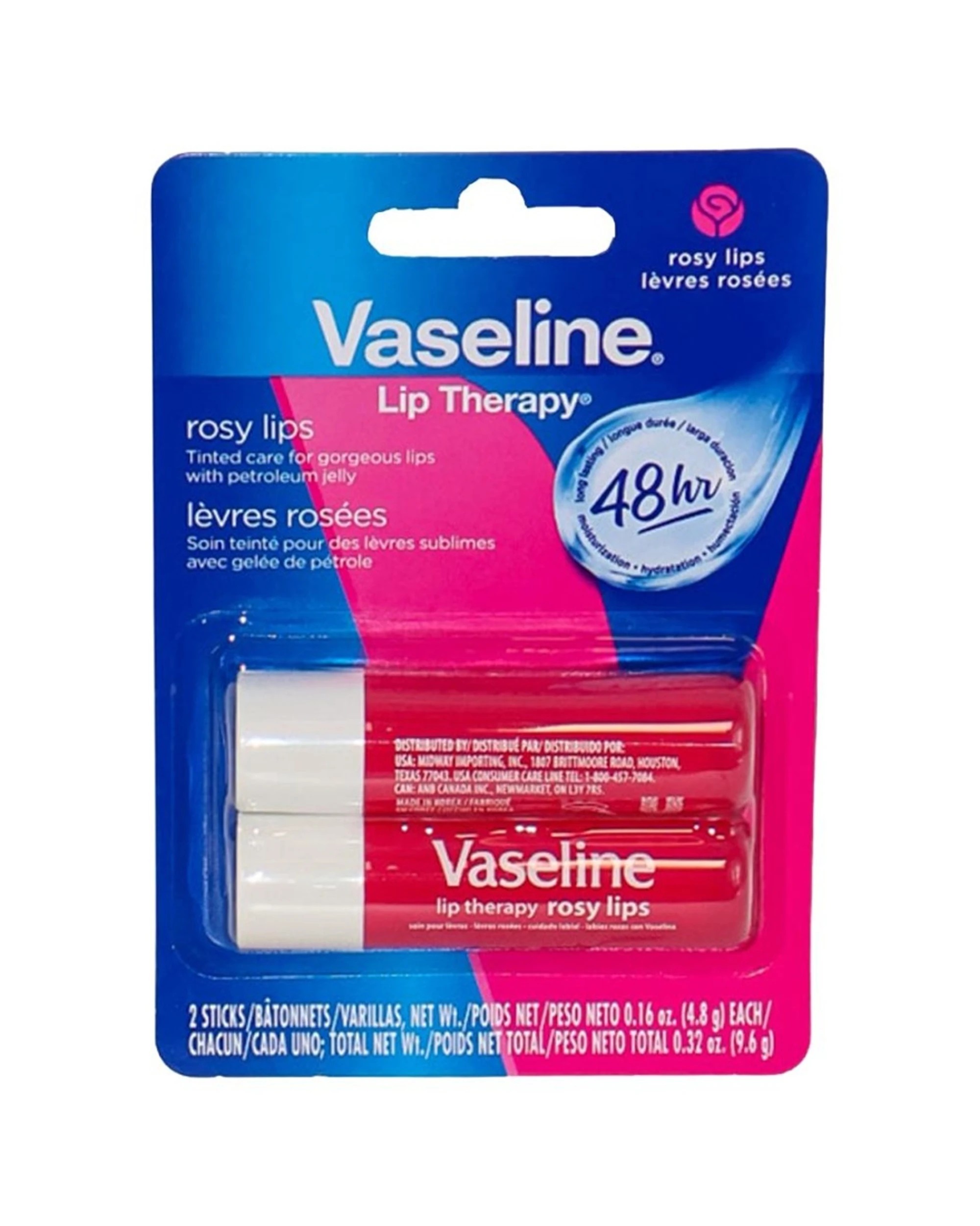 2 Vaseline 4x 2pc Lip Therapy Rosy Lips 48H Hydration Pack 4.8g - Pink, 2 of 3