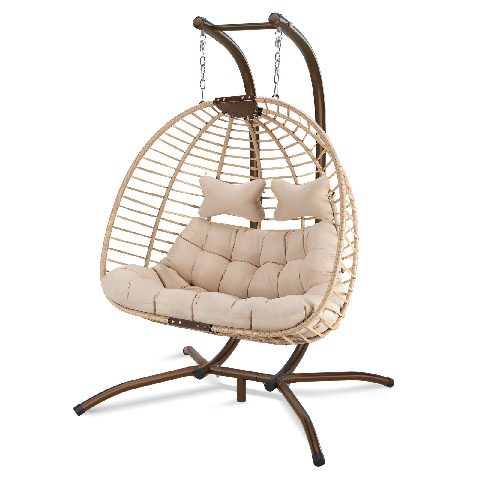 1 Alfordson Outdoor Egg Swing Chair 2 Seater Wicker Rattan Pod Hanging - Beige, 1 of 10