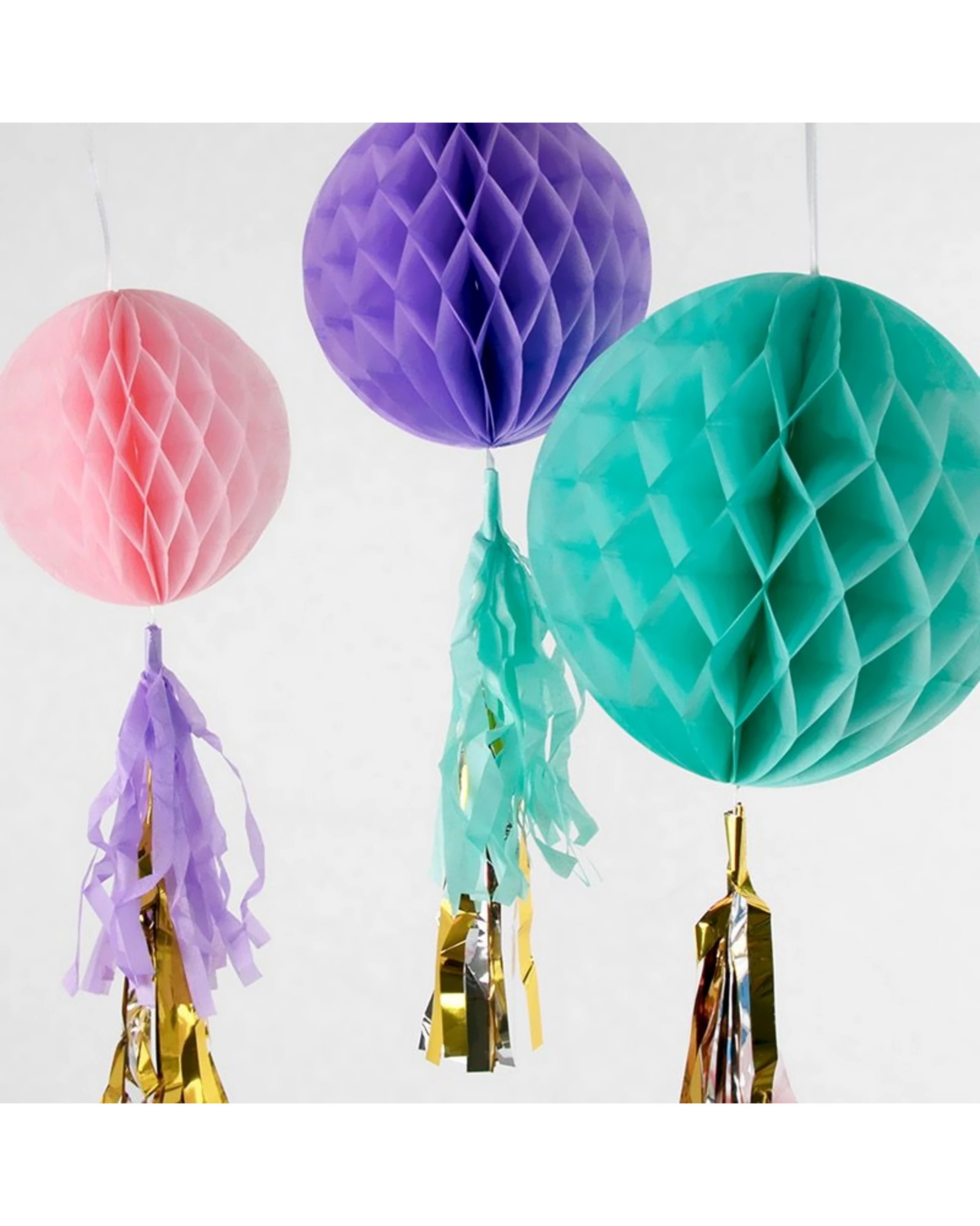 2 Party Maker Pastel Light Pink, Purple & Teal Honeycomb Balls With Gold Tassels - Multi, 2 of 3