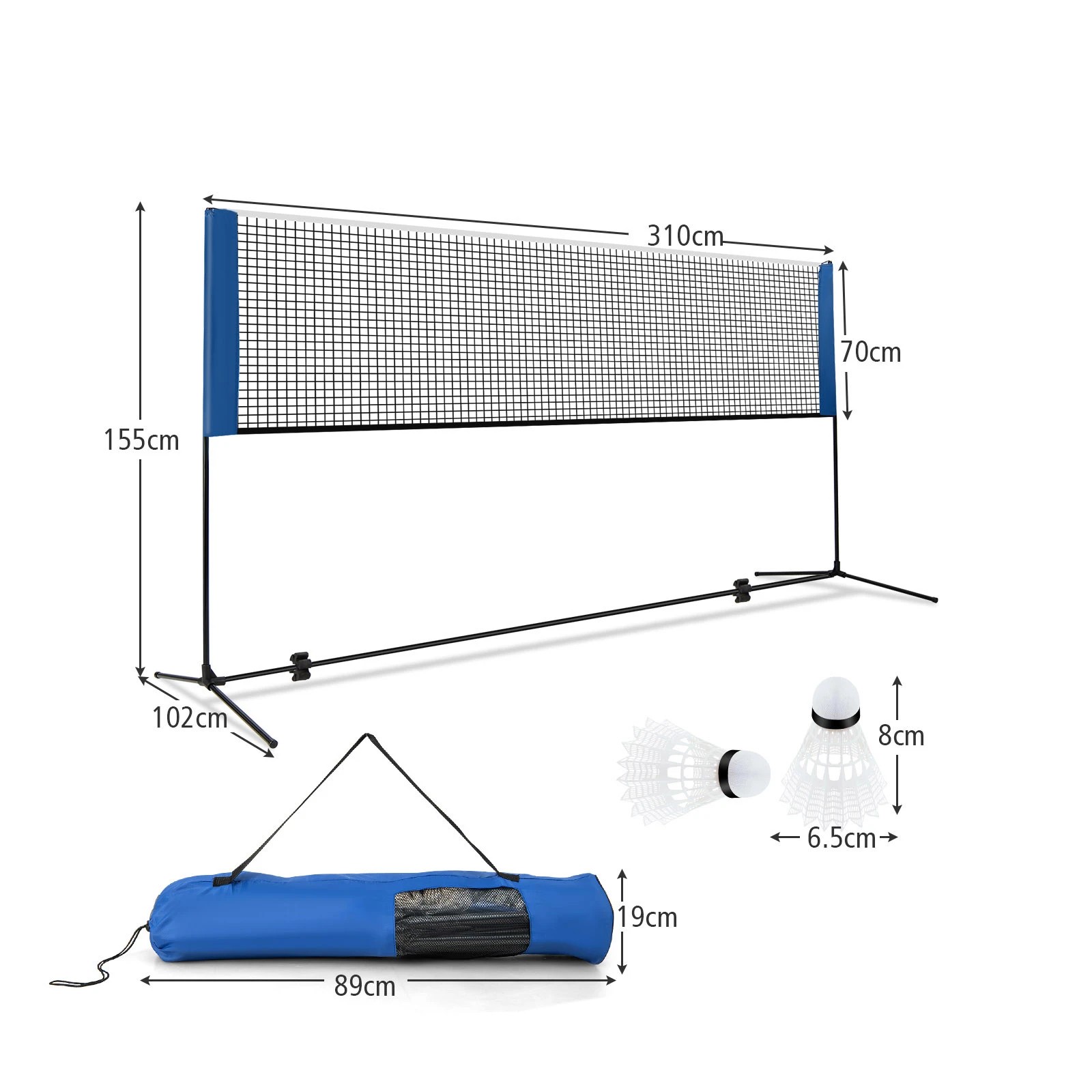 3 Costway 3m Badminton Tennis Net Portable Volleyball Pickleball Net Stand w/2 Shuttlecocks - Blue, 3 of 3