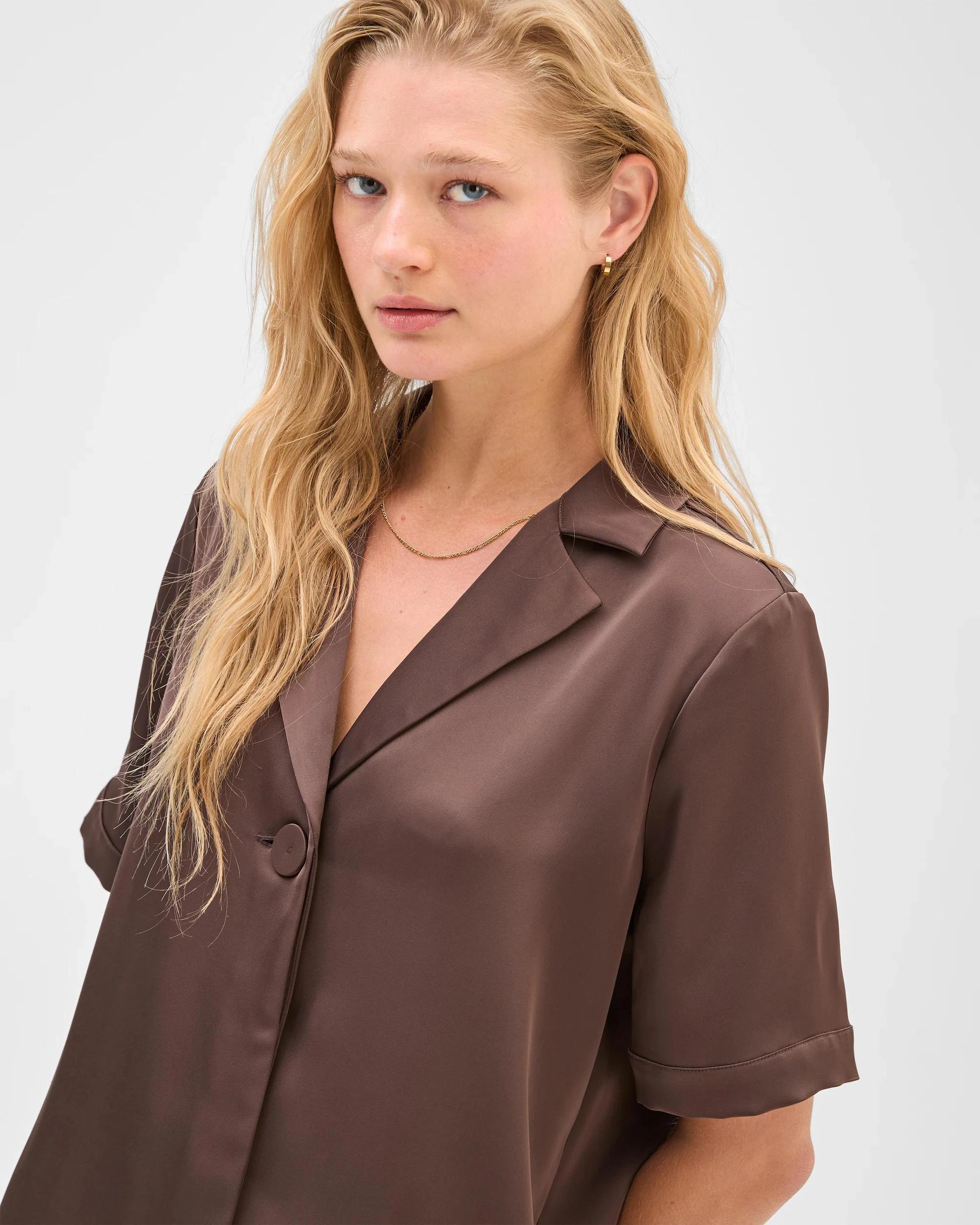 5 Preview Satin Short Sleeve Shirt GANACHE, 5 of 9