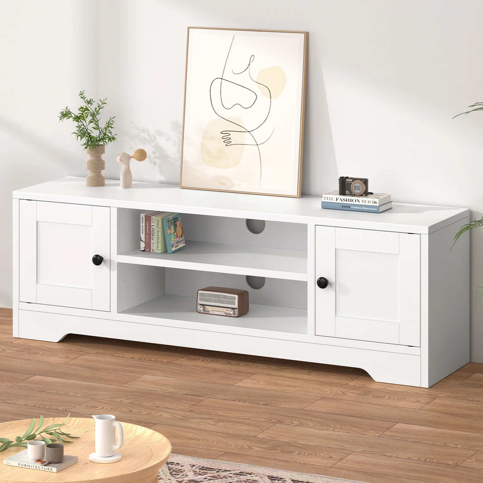 1 Alfordson Entertainment Unit TV Cabinet Stand Hamptons Storage 120cm - White, 1 of 9