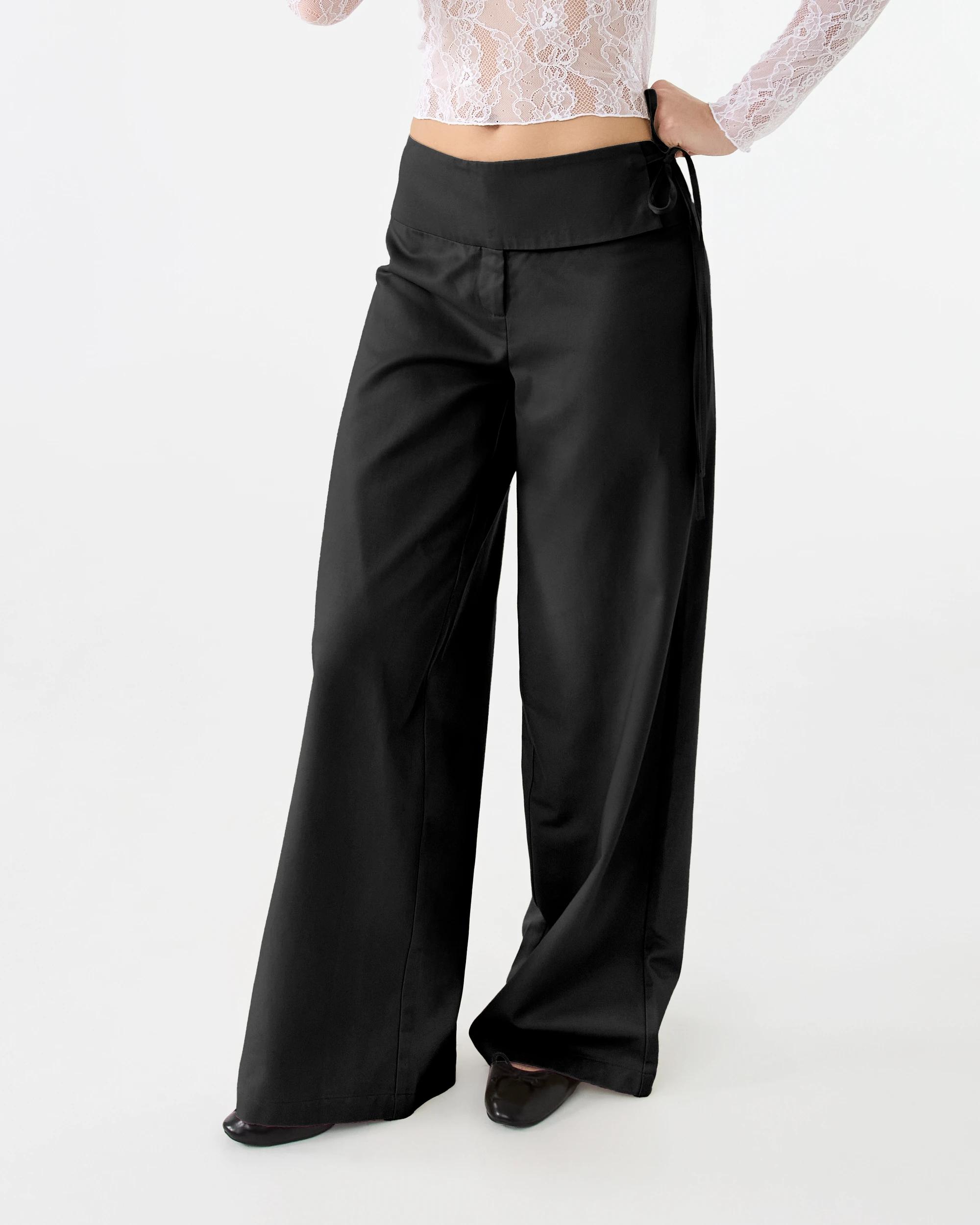 1 Side Tie Wide Leg Pants Black, 1 of 7