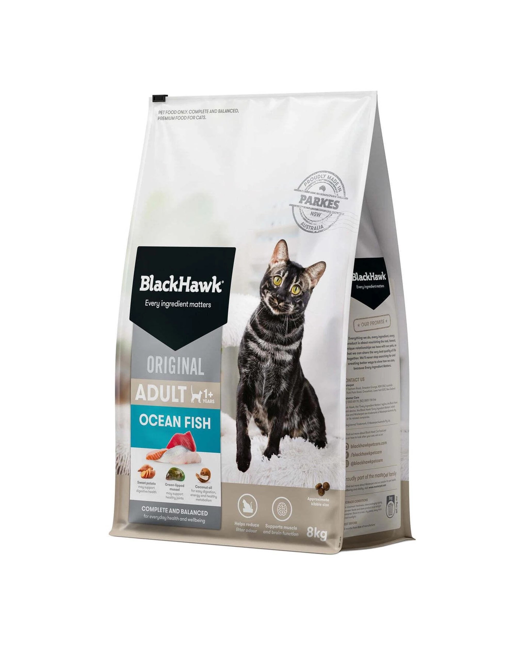 4 Black Hawk Adult 1+ Complete & Balanced Dry Cat Food Original Ocean Fish 8kg, 4 of 4