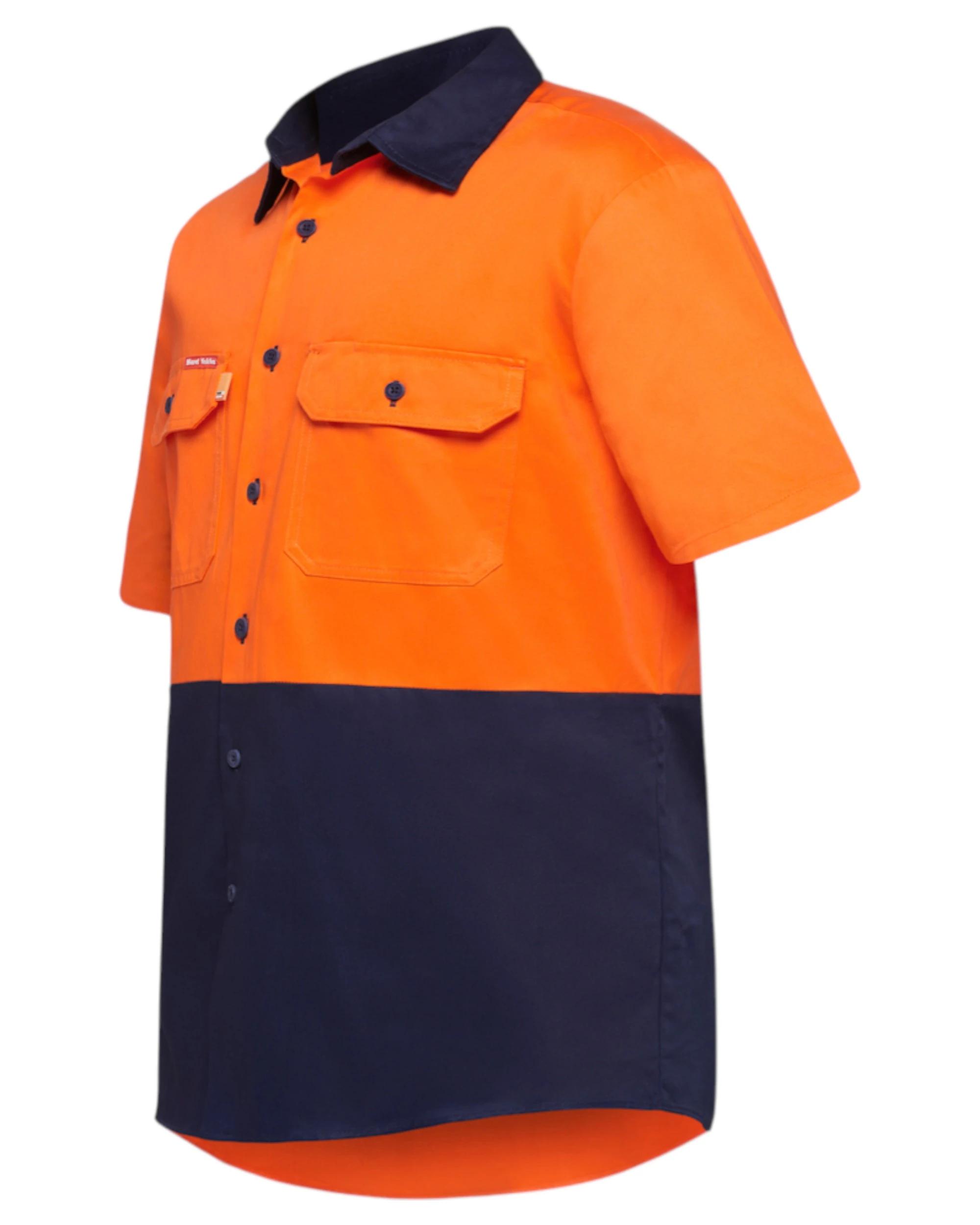 1 Hard Yakka Core Hi Vis 2 Tone Short Sleeve Lightweight Vented Shirt Orange Navy ORANGE/NAVY, 1 of 6