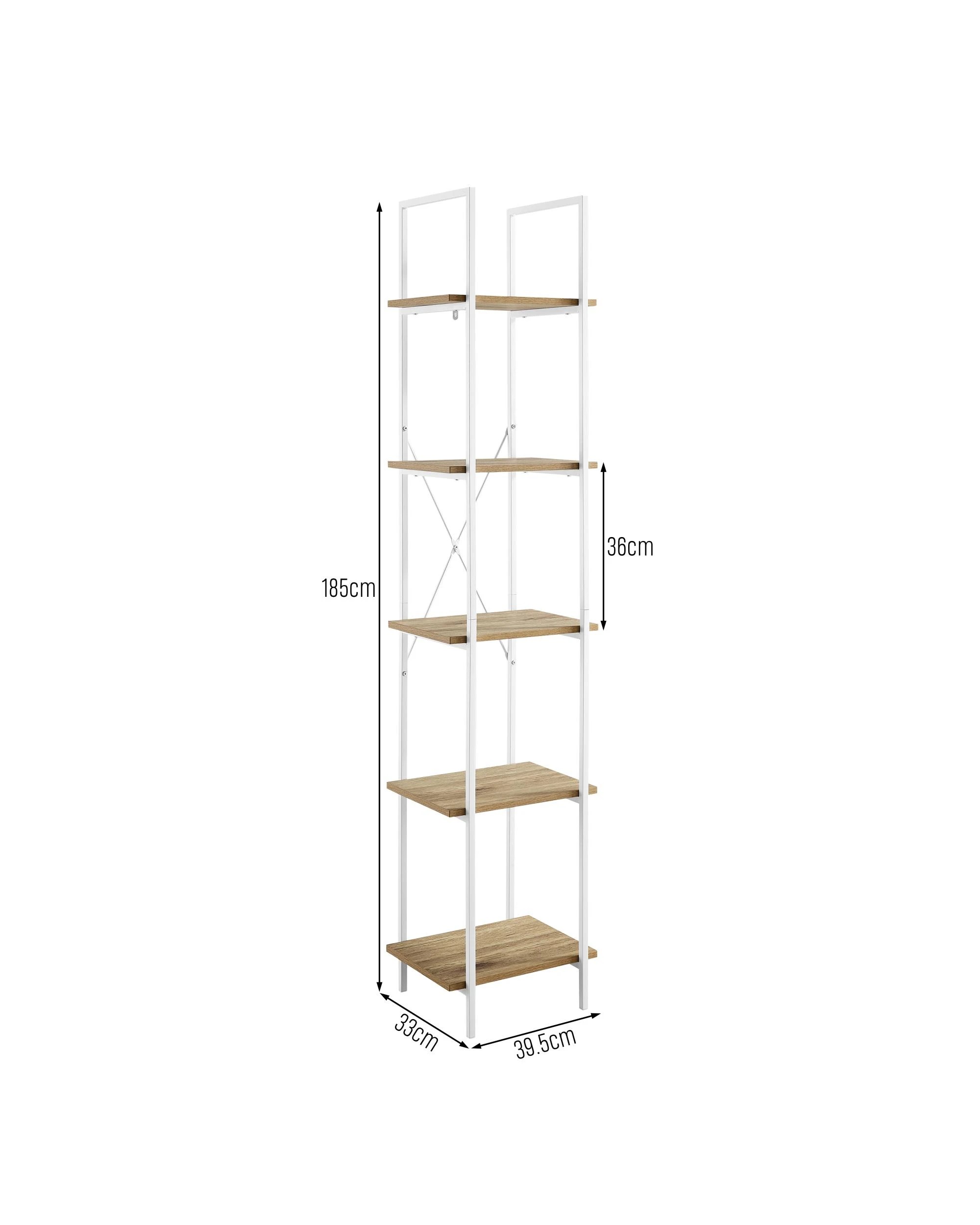 8 Kodu Bookshelf Display Shelf 40cmW 5 Tier Industrial White and Oak, 8 of 8