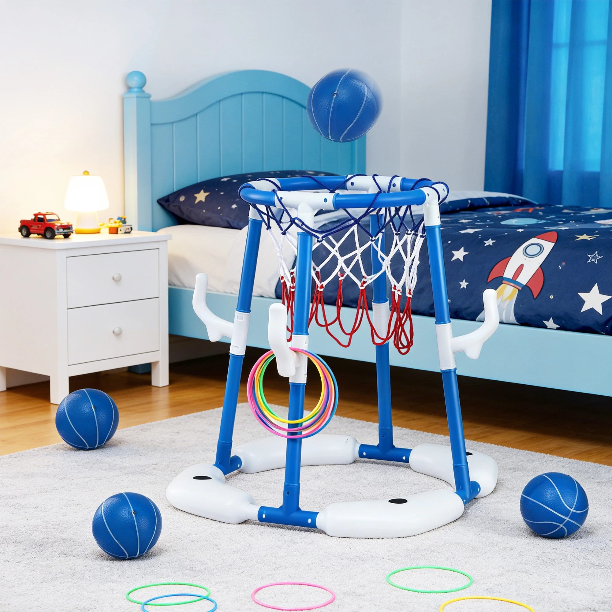 4 Keezi Kids Basketball Hoop with 4 balls Ring Toss Sports Pool Toys - Blue, 4 of 8