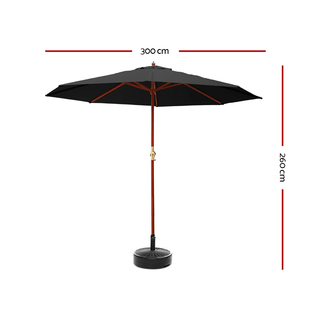2 Instahut 3m Outdoor Umbrella w/Base Pole Umbrellas Garden Sun Stand Deck - Black, 2 of 2