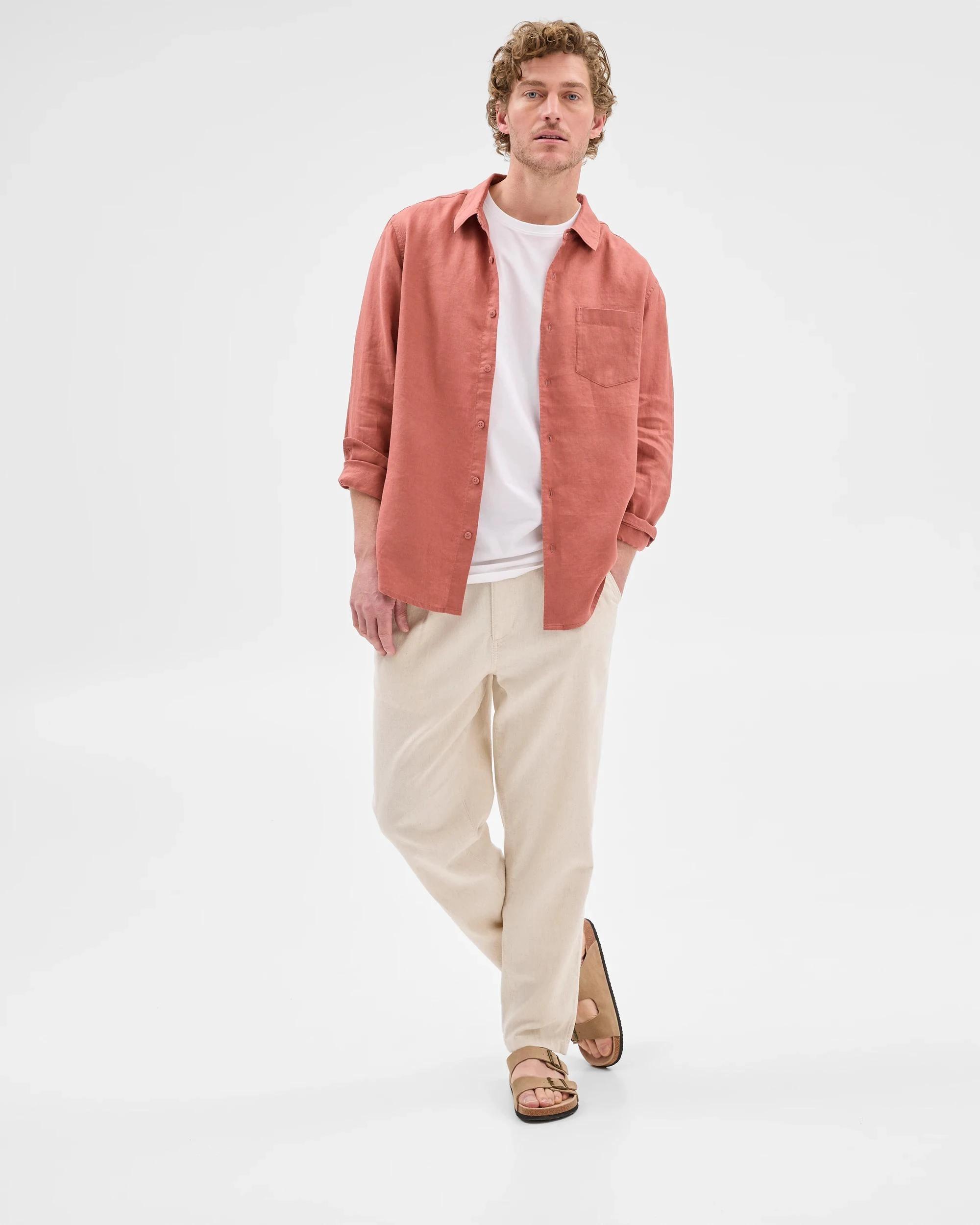 2 Target European Linen Long Sleeve Shirt BRICK, 2 of 8