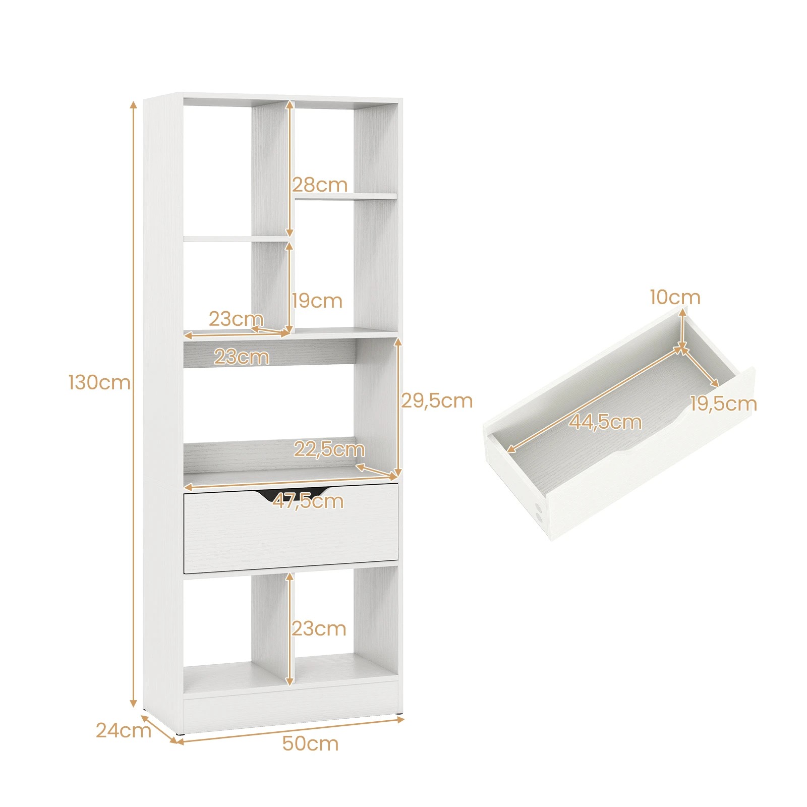 5 Costway 7 Cube Tall Bookshelf Bookcase w/Drawer Floor Display Rack Home Office - White, 5 of 5