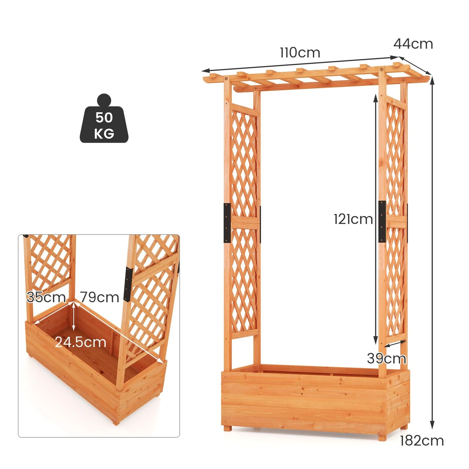 4 Costway Raised Garden Bed Wooden Planter Box Container w/Arch Trellis/Hanging Roof, 4 of 4