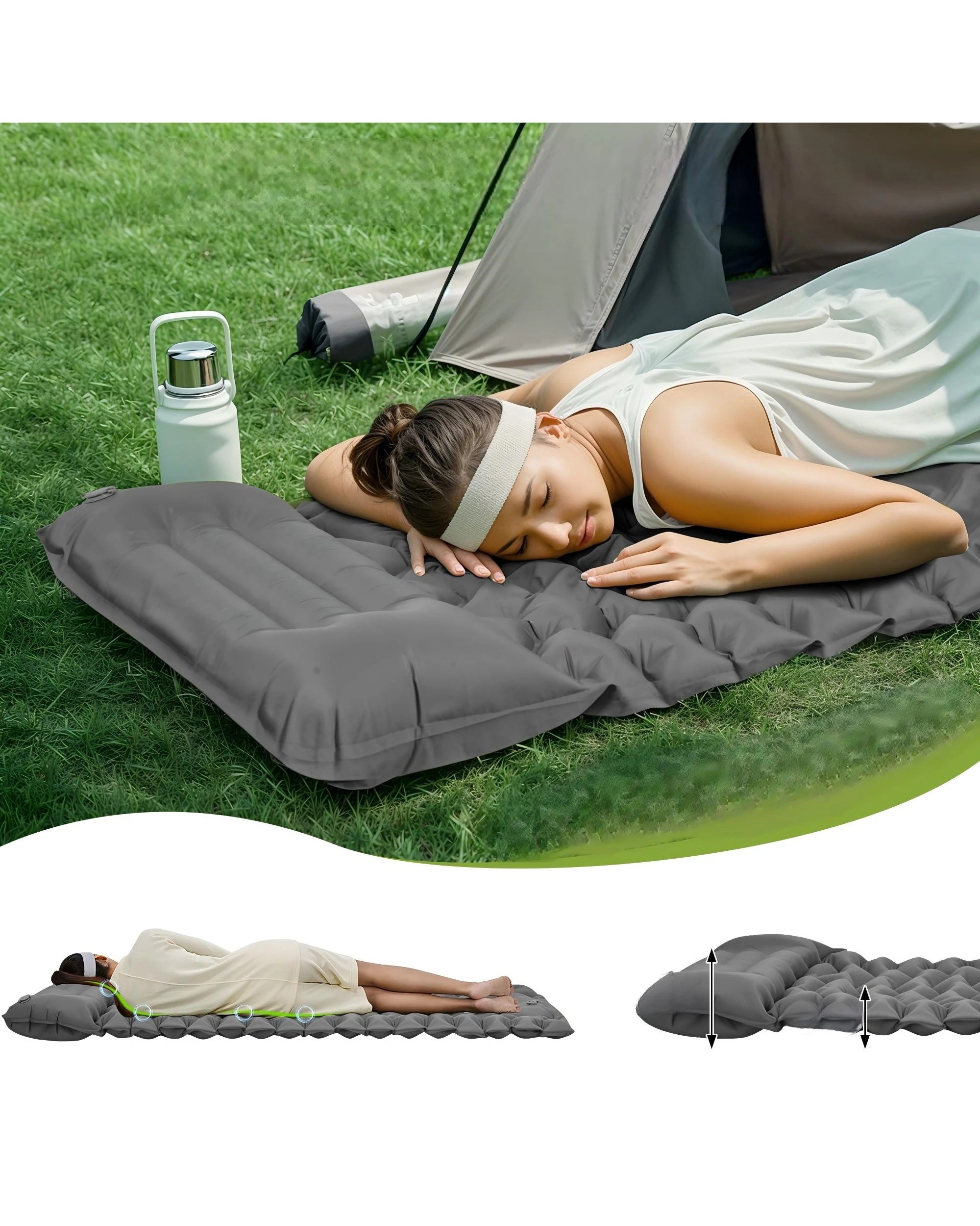 3 Advwin Camping Sleeping Pad with Pillow Built-in Foot Pump - Grey, 3 of 8