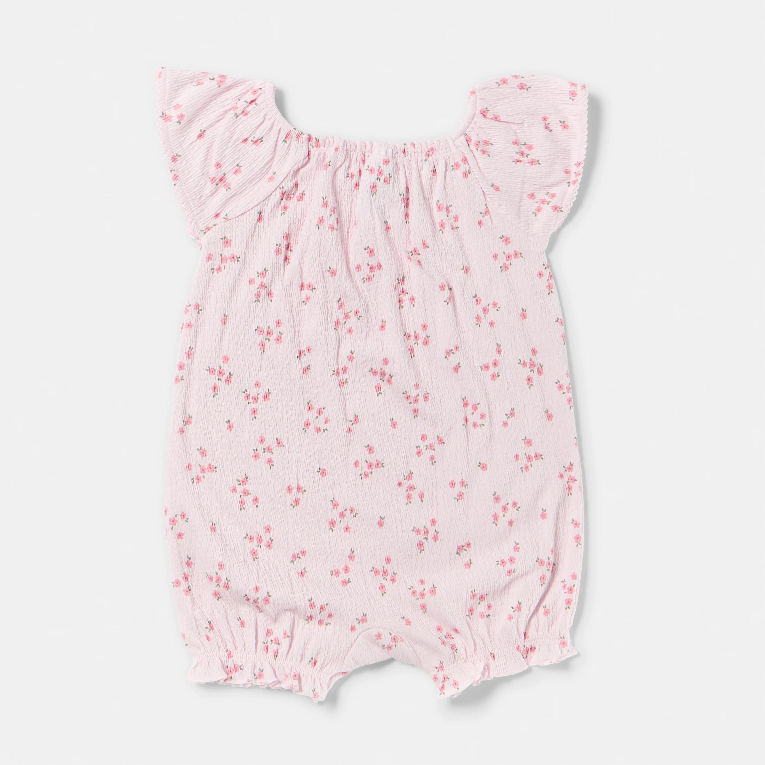 2 Short Sleeve Crinkle Romper PINK FLORAL, 2 of 4