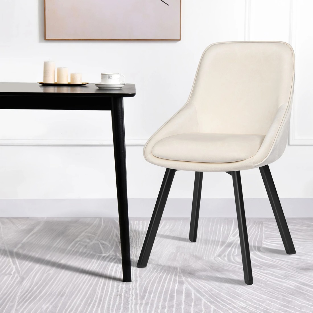 4 Alfordson 2x Dining Chairs Accent Kitchen Swivel Lounge Padded Seat Velvet - Beige, 4 of 10