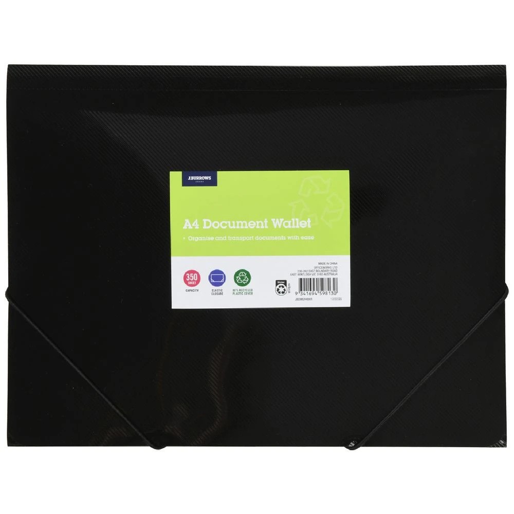 1 J.Burrows A4 Elastic Document Wallet Black, 1 of 3