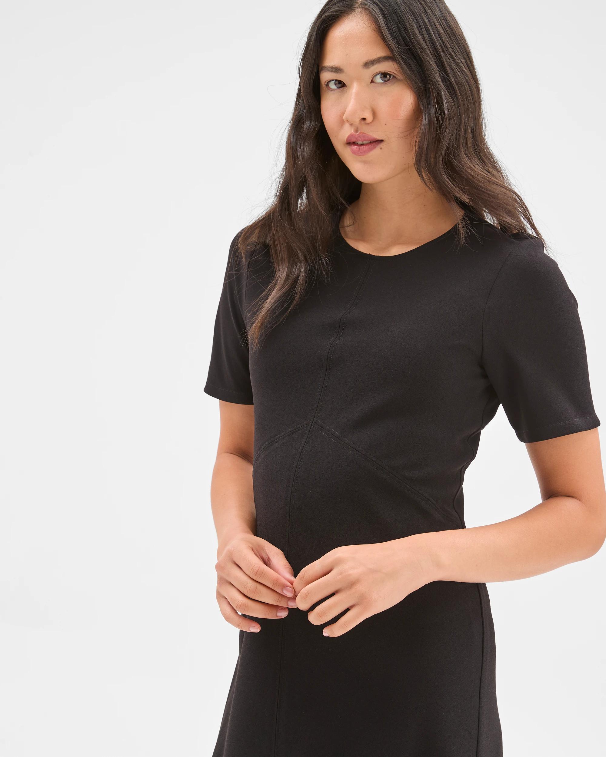 5 Preview Short Sleeve Midi Crepe Woven Dress BLACK, 5 of 7
