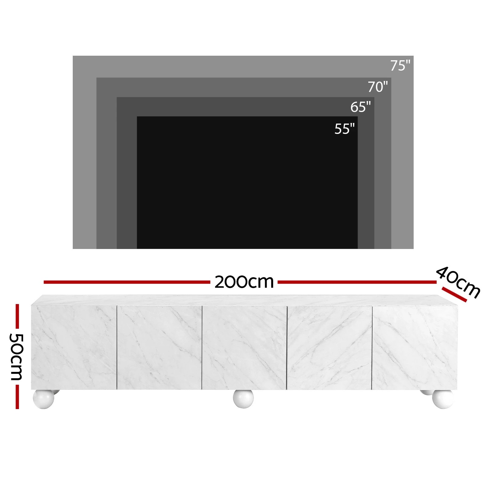 3 Artiss 200cm TV Unit Entertainment Unit Marble Effect Finish Storage Cabinet - White, 3 of 9