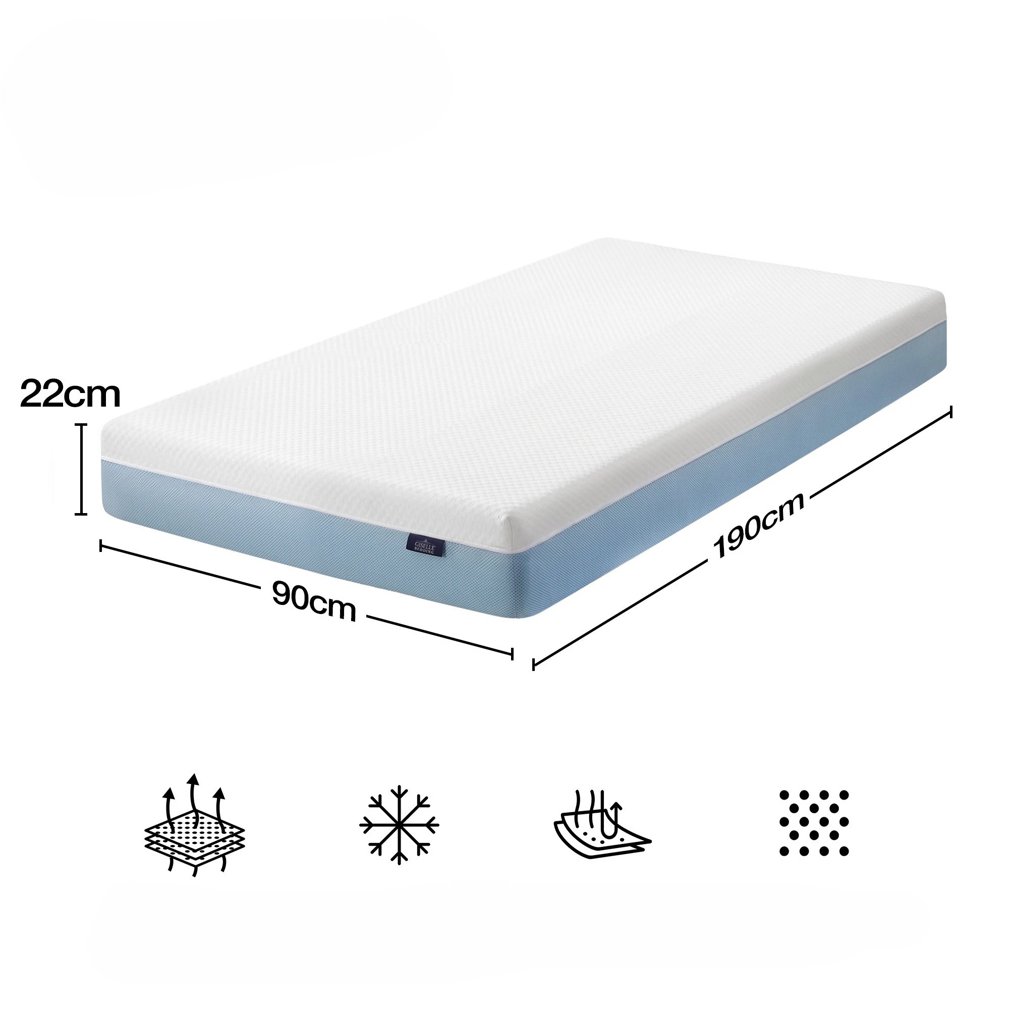 3 Giselle Bedding 22cm Cooling Gel Memory Foam Mattress Medium Firm - Single Bed - Multi, 3 of 10