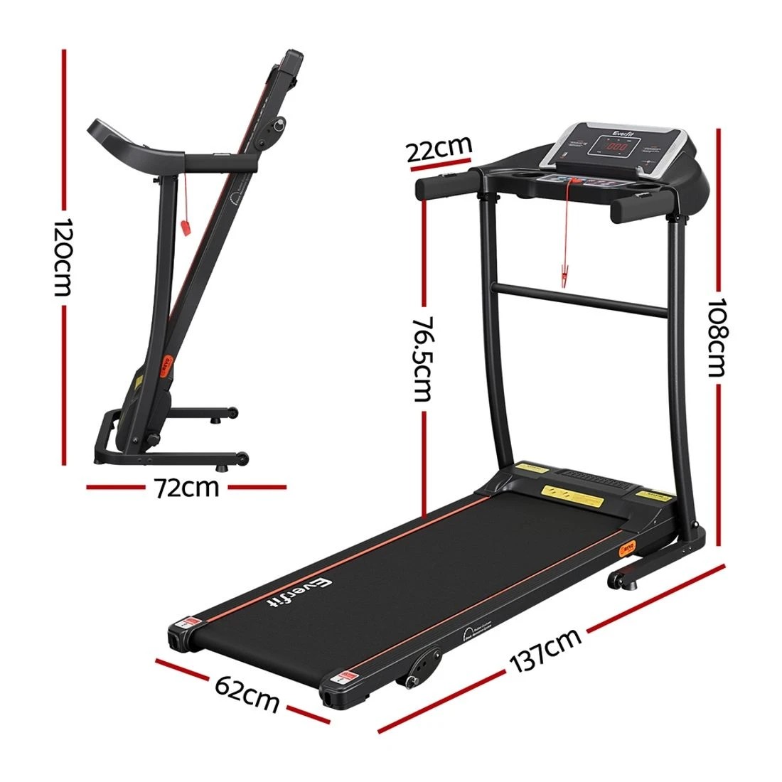 2 Everfit Treadmill Electric Home Gym Fitness Exercise Machine Incline 400mm - Black, 2 of 6