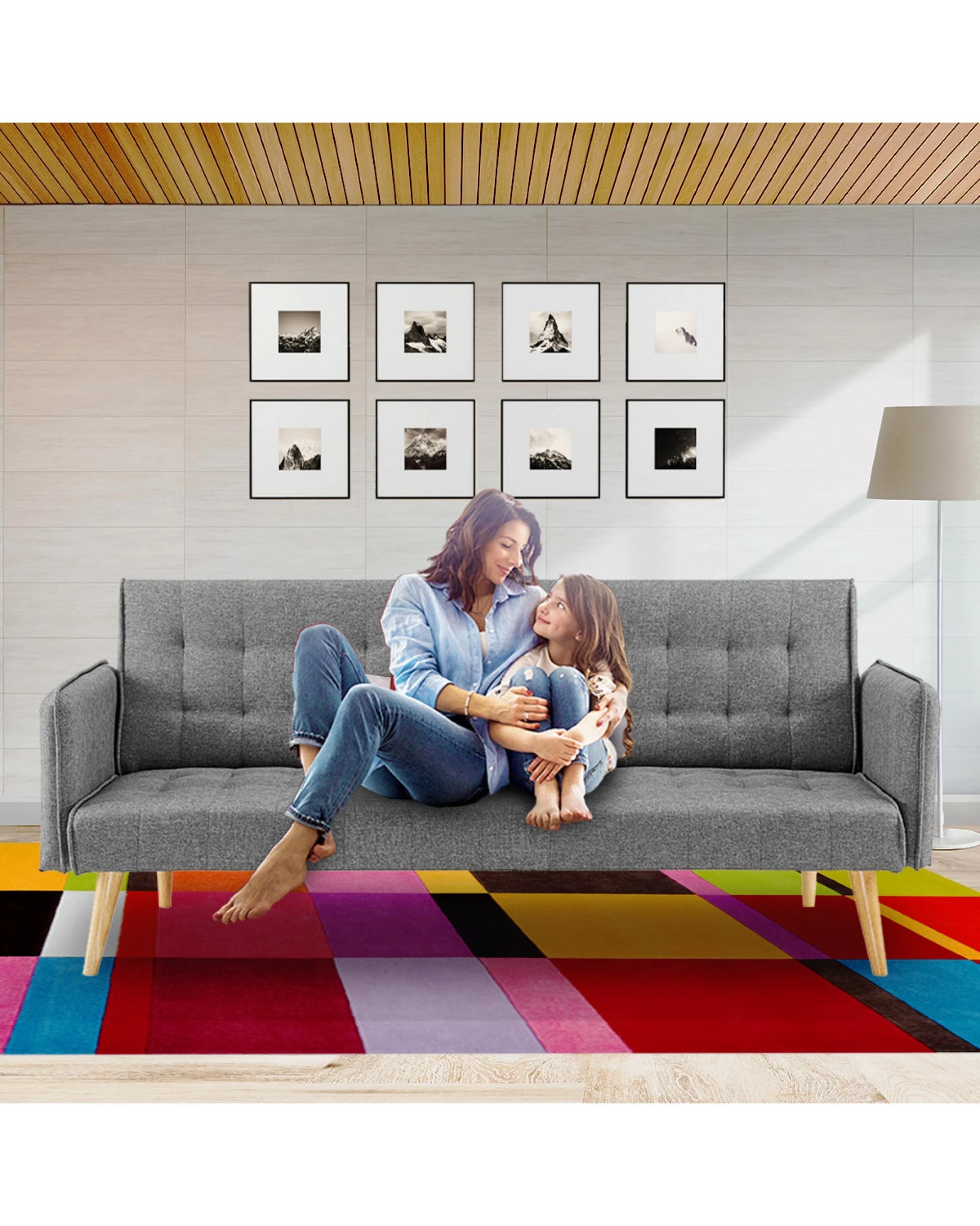 7 Sarantino 3 Seater Modular Linen Fabric Sofa Bed Couch Armrest - Grey, 7 of 9