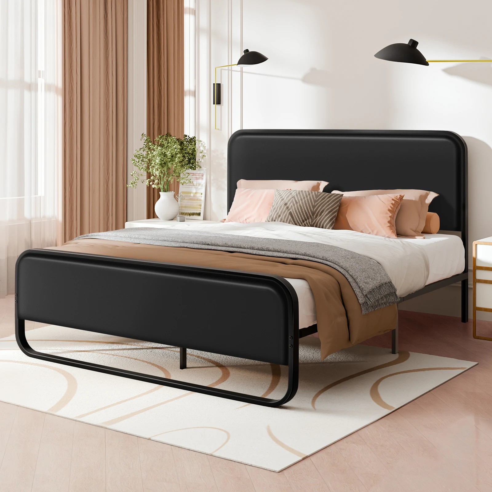 2 Alfordson Metal Bed Frame Double Size Upholstered Headboard Leather Madge - Black, 2 of 10