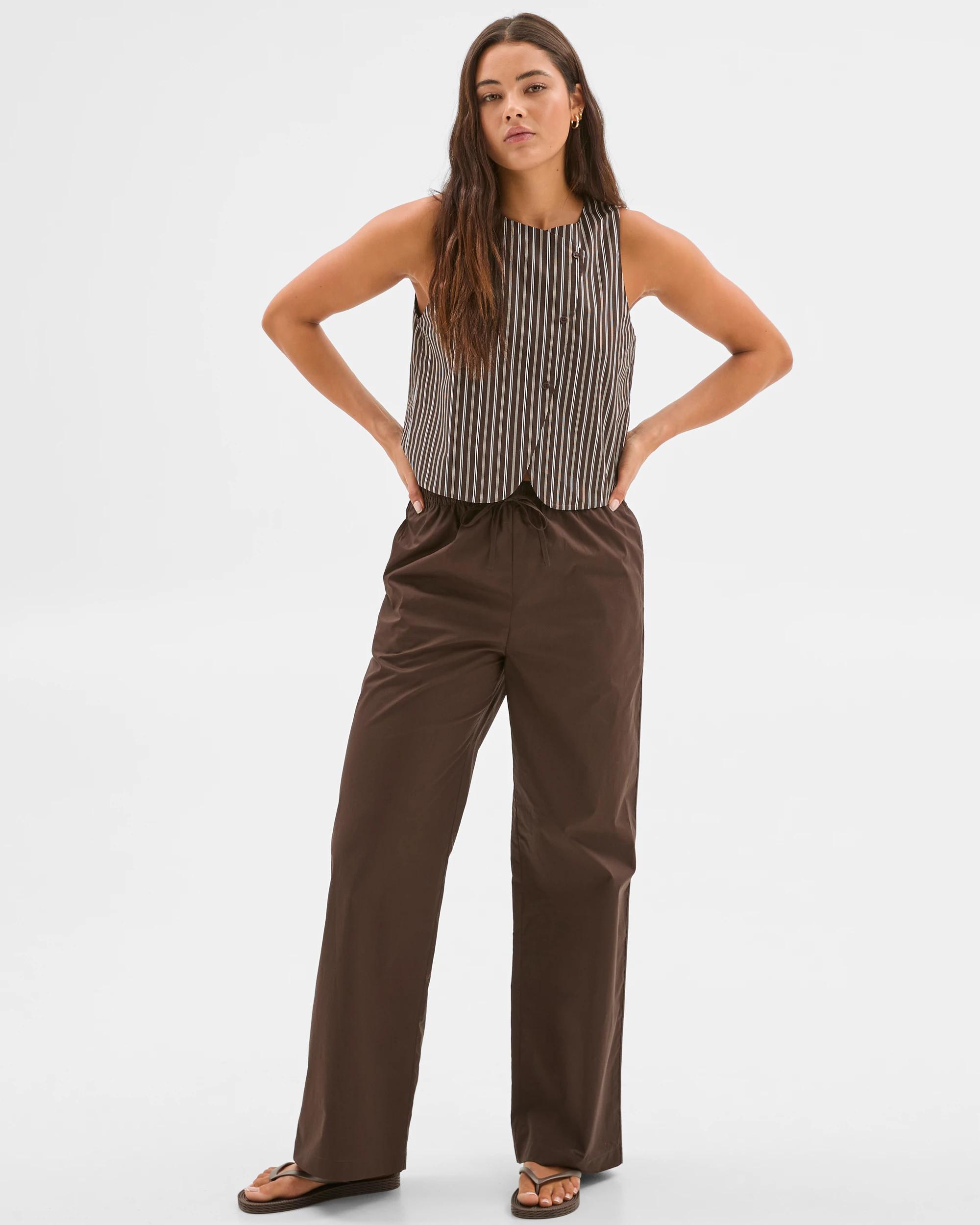 1 Australian Cotton Asymmetrical Vest - Lily Loves BROWN/CREAM STRIPE, 1 of 5