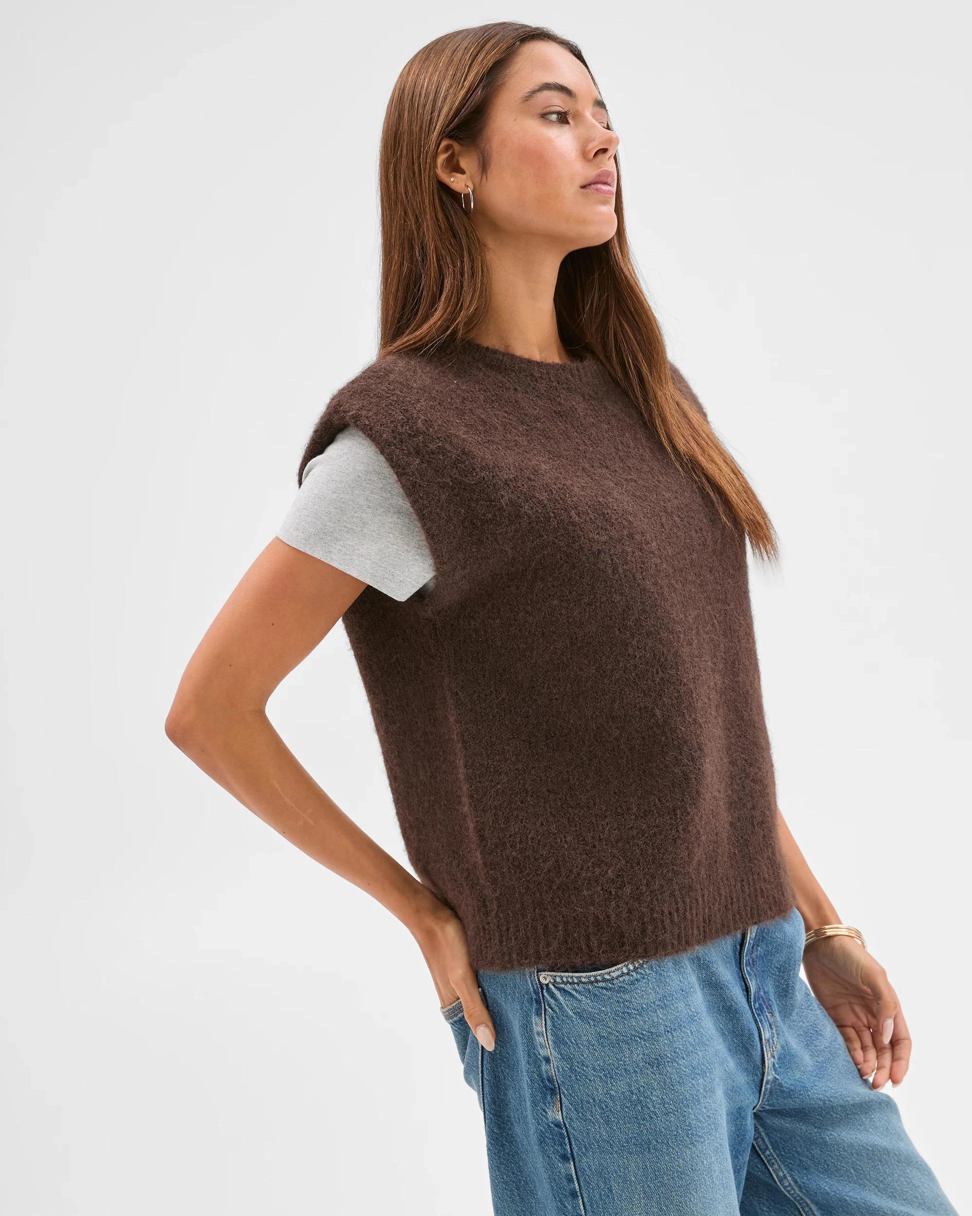 7 Lily Loves Exaggerated Shoulder Knit Vest TRUFFLE, 7 of 8