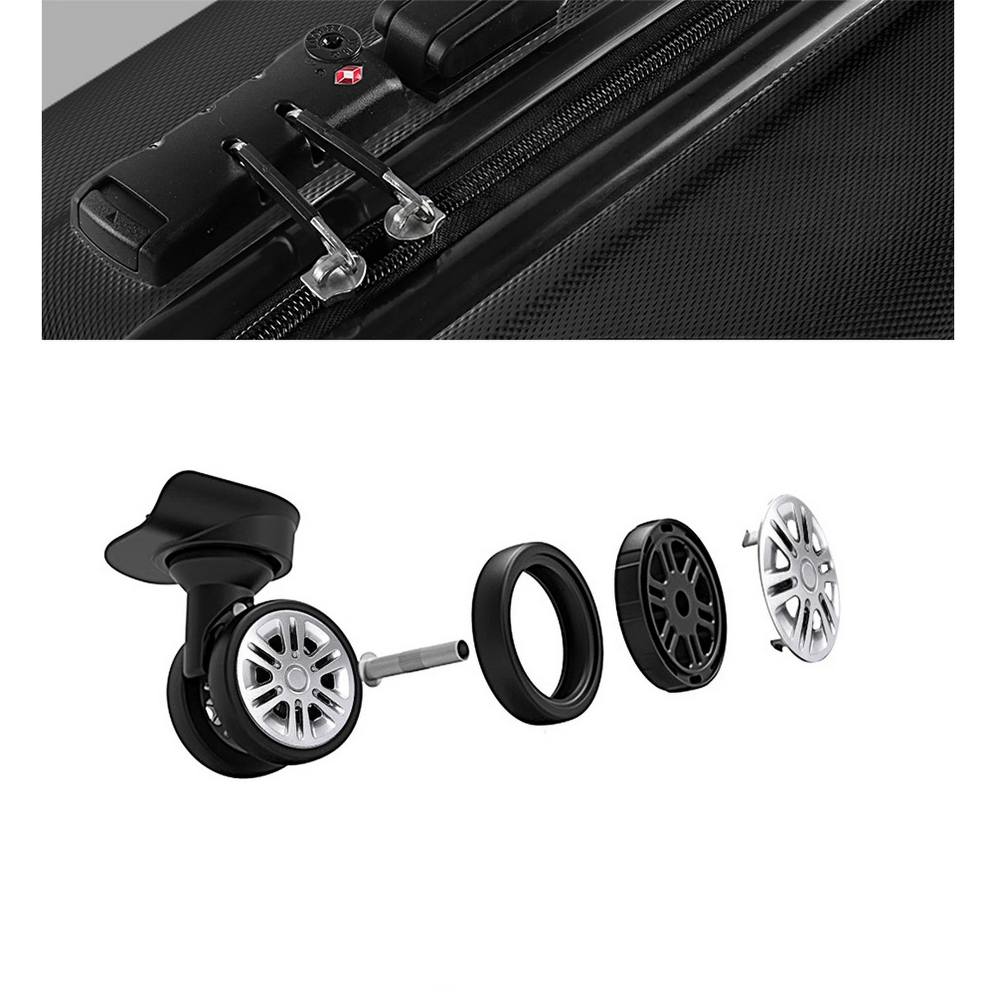 3 Wanderlite 2pc Luggage Trolley Set Suitcase Travel TSA Carry On Hard Case - Black, 3 of 5