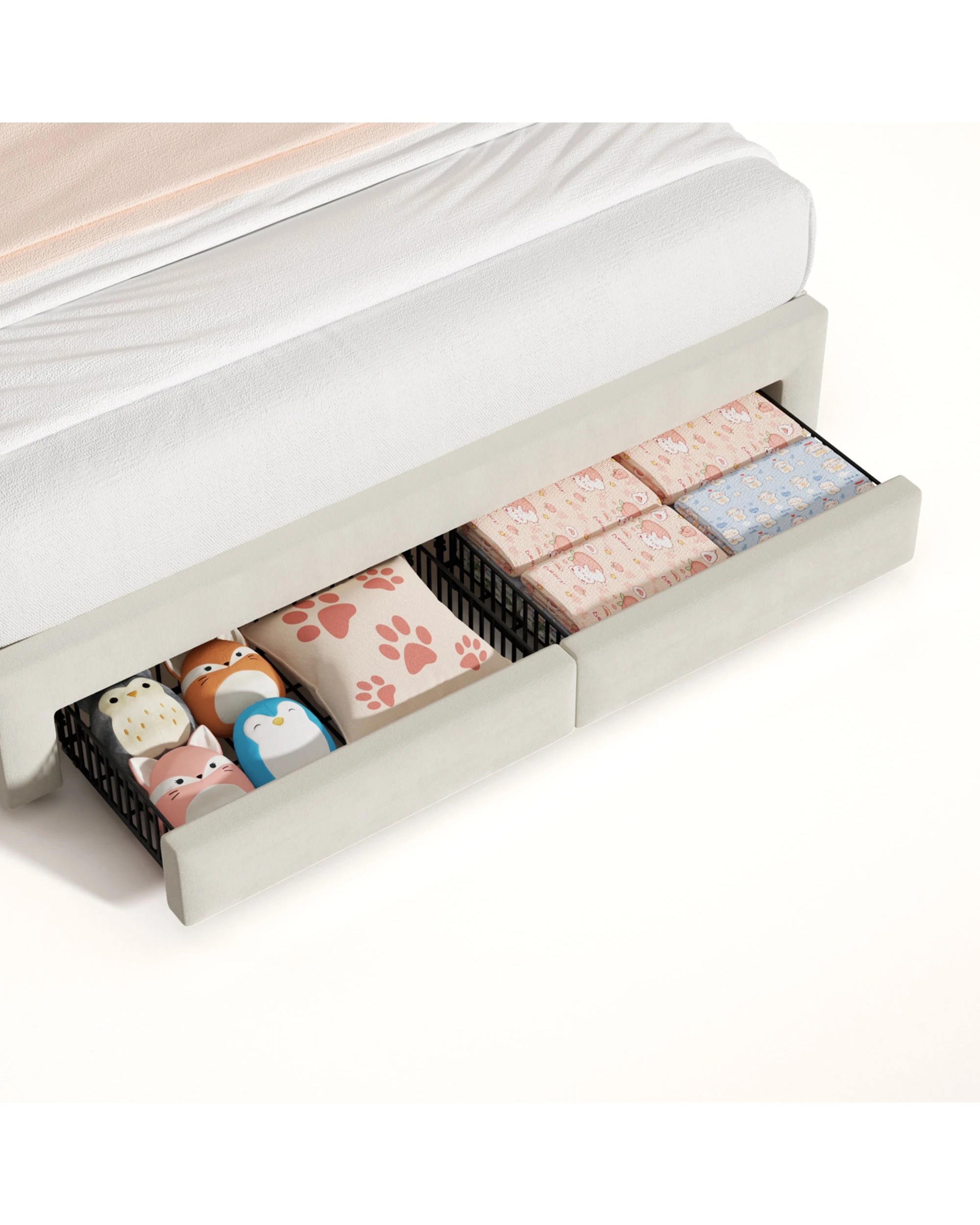 5 Advwin LED Bed Frame with Adjustable Headboard and 2 Storage Drawers USB Velvet Double - Beige, 5 of 8