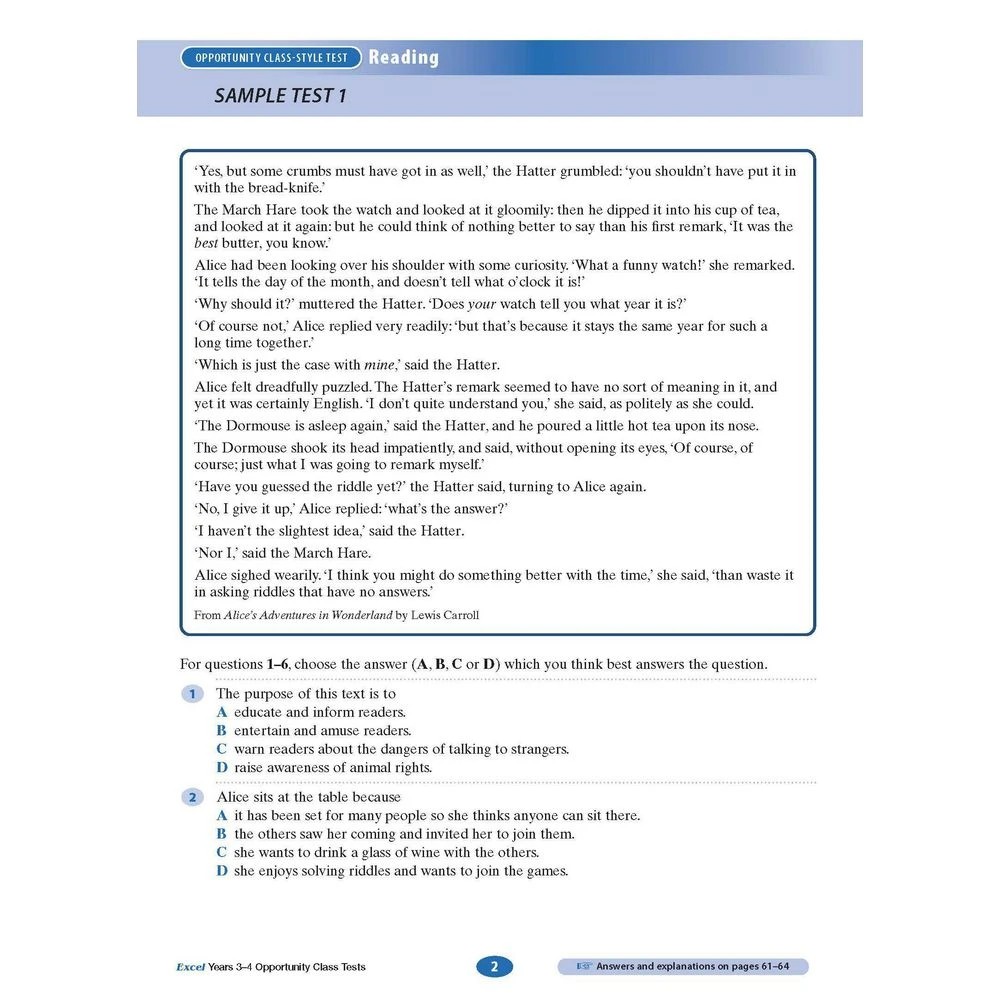 4 Excel Opportunity Class Tests Years 3-4, 4 of 7