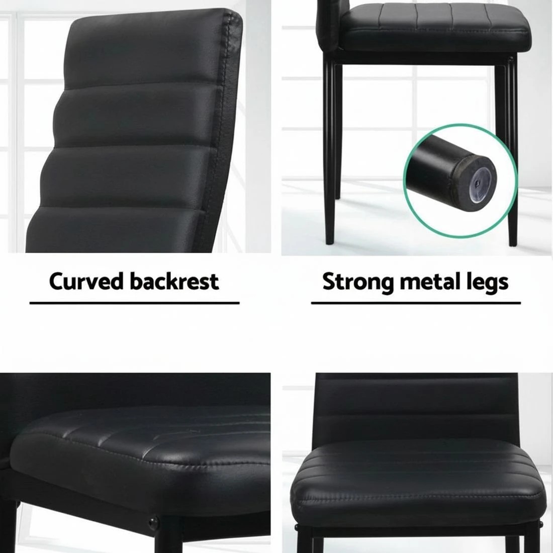 6 Artiss Dining Chairs Set of 4 Leather Channel Tufted - Black, 6 of 8