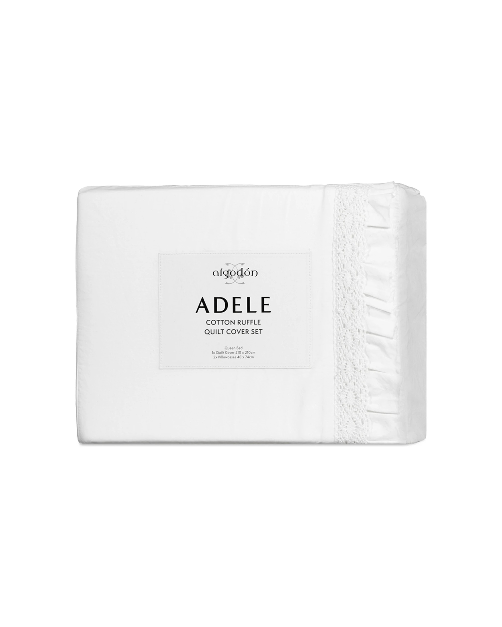 1 Algodon Queen Adele Ruffle Wash Cotton Quilt Cover/Pillowcase Set - White, 1 of 1