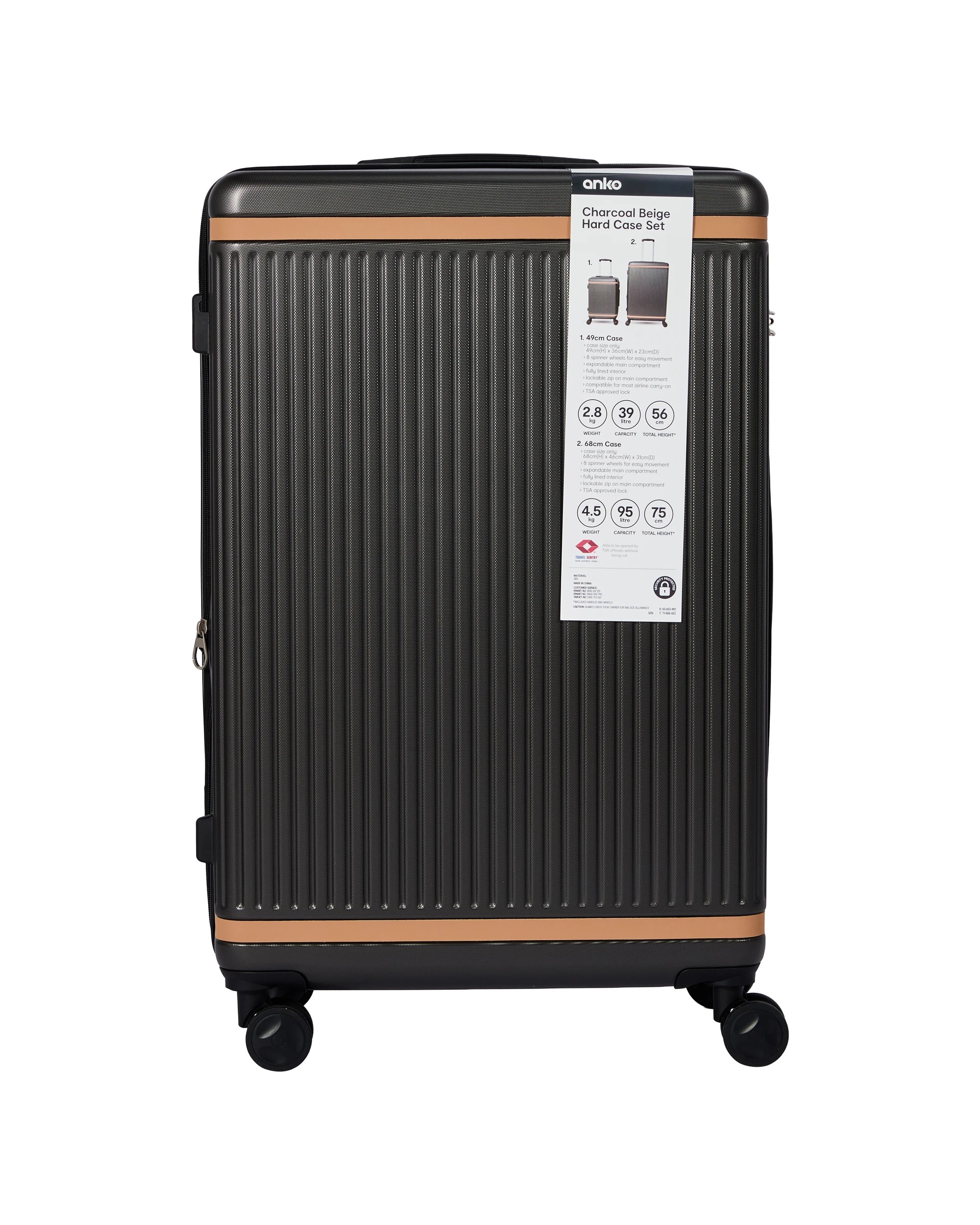 8 2 Piece Charcoal Beige Hard Case Set, 8 of 8