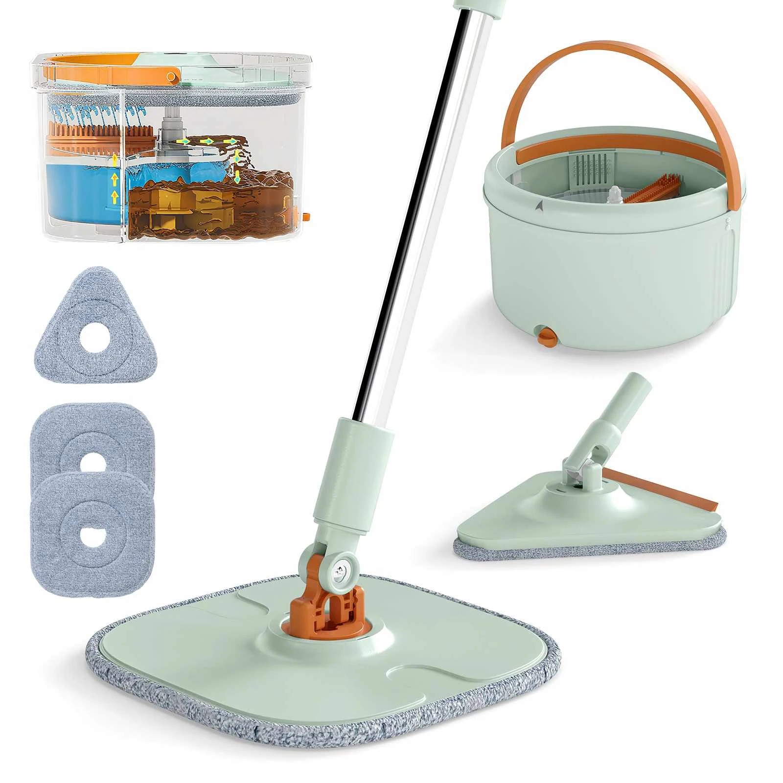 1 Costway Hands Free Mop & Bucket Set w/WringerWet Dry Floor Cleaner - Green, 1 of 1
