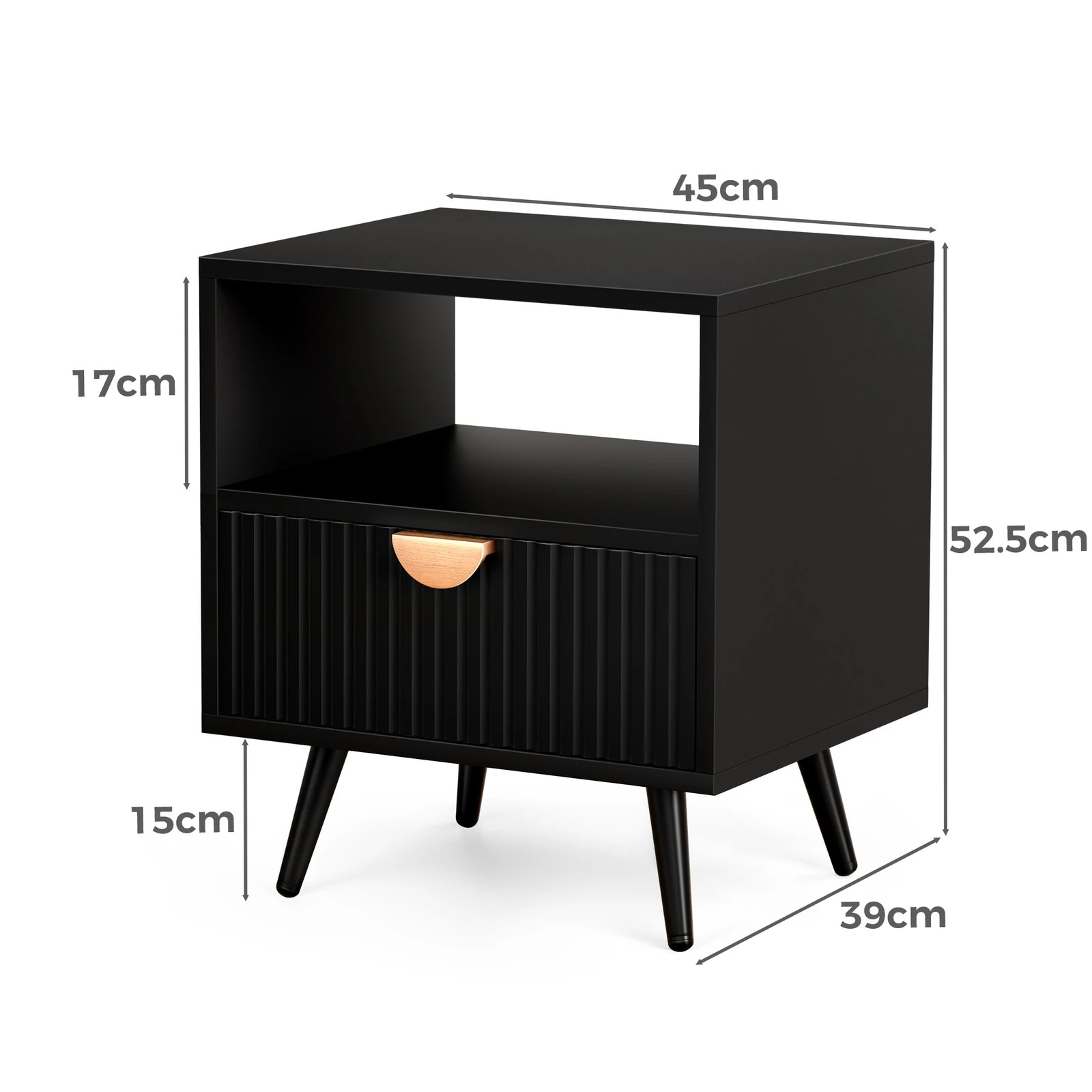 4 Alfordson Bedside Table 1 Drawer Side Storage Shelf Nightstand - Black, 4 of 10