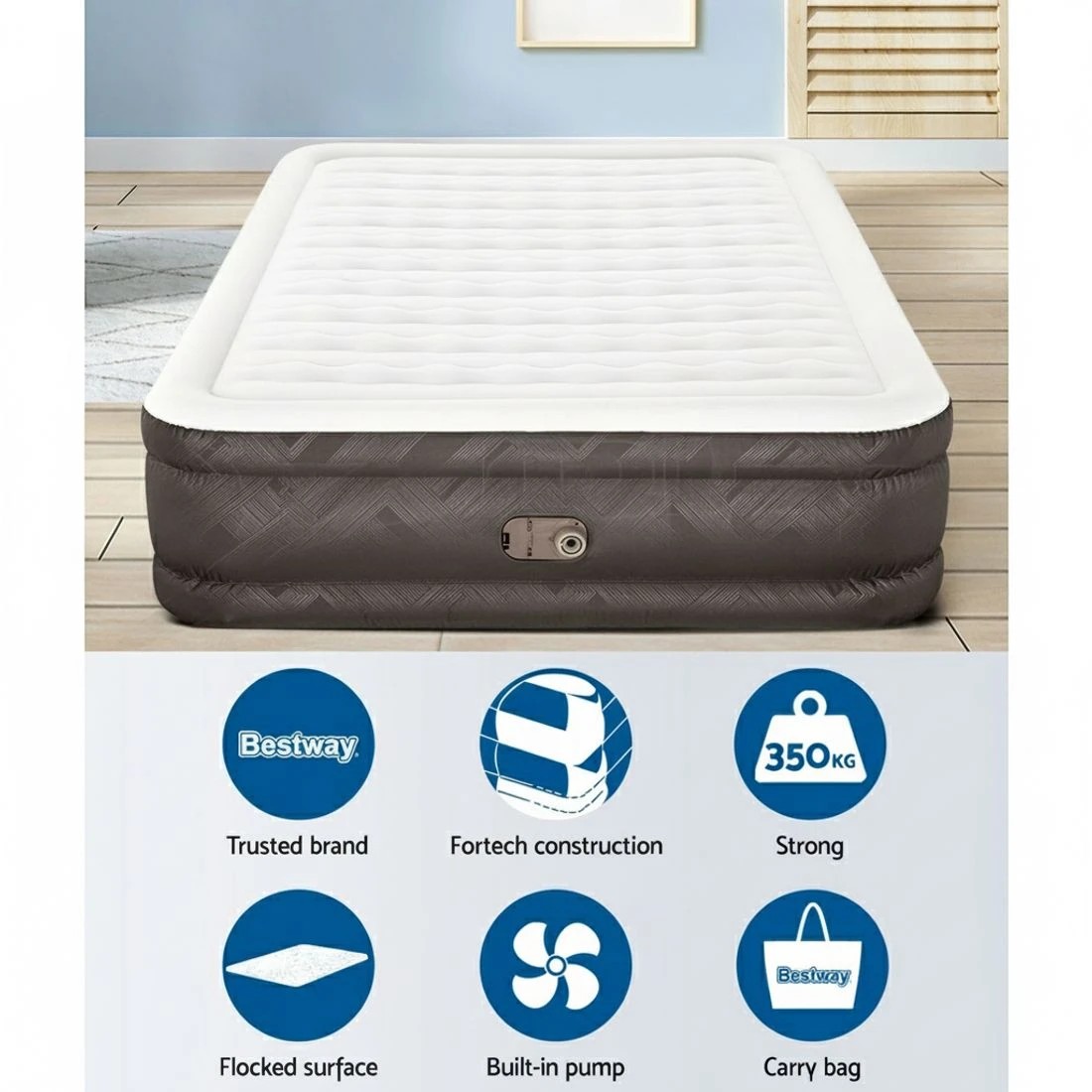 4 Bestway Air Mattress Queen Inflatable Bed 46cm Airbed - Queen Bed - Multi, 4 of 6