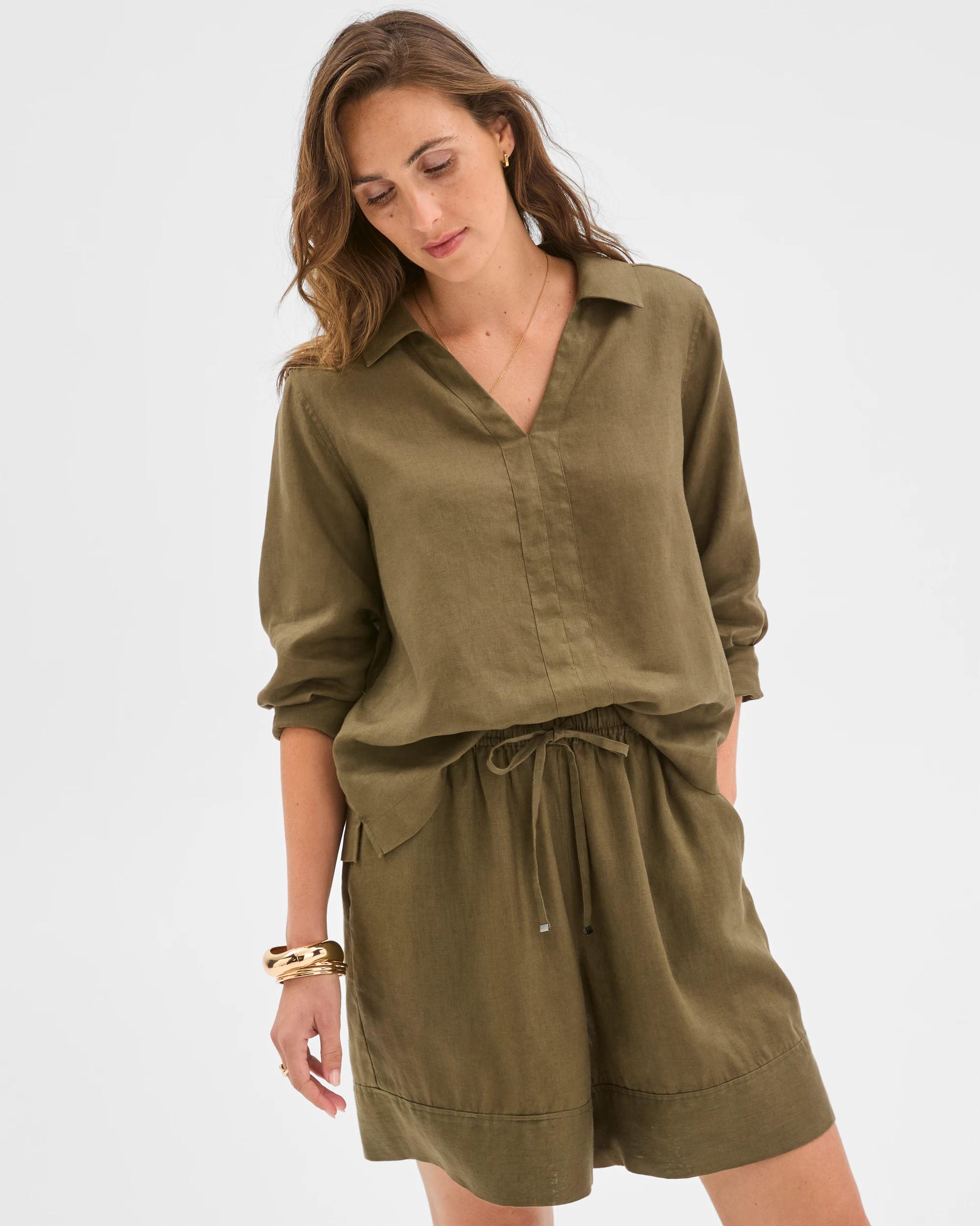 3 Target European Linen Long Shorts DEEP MOSS, 3 of 6