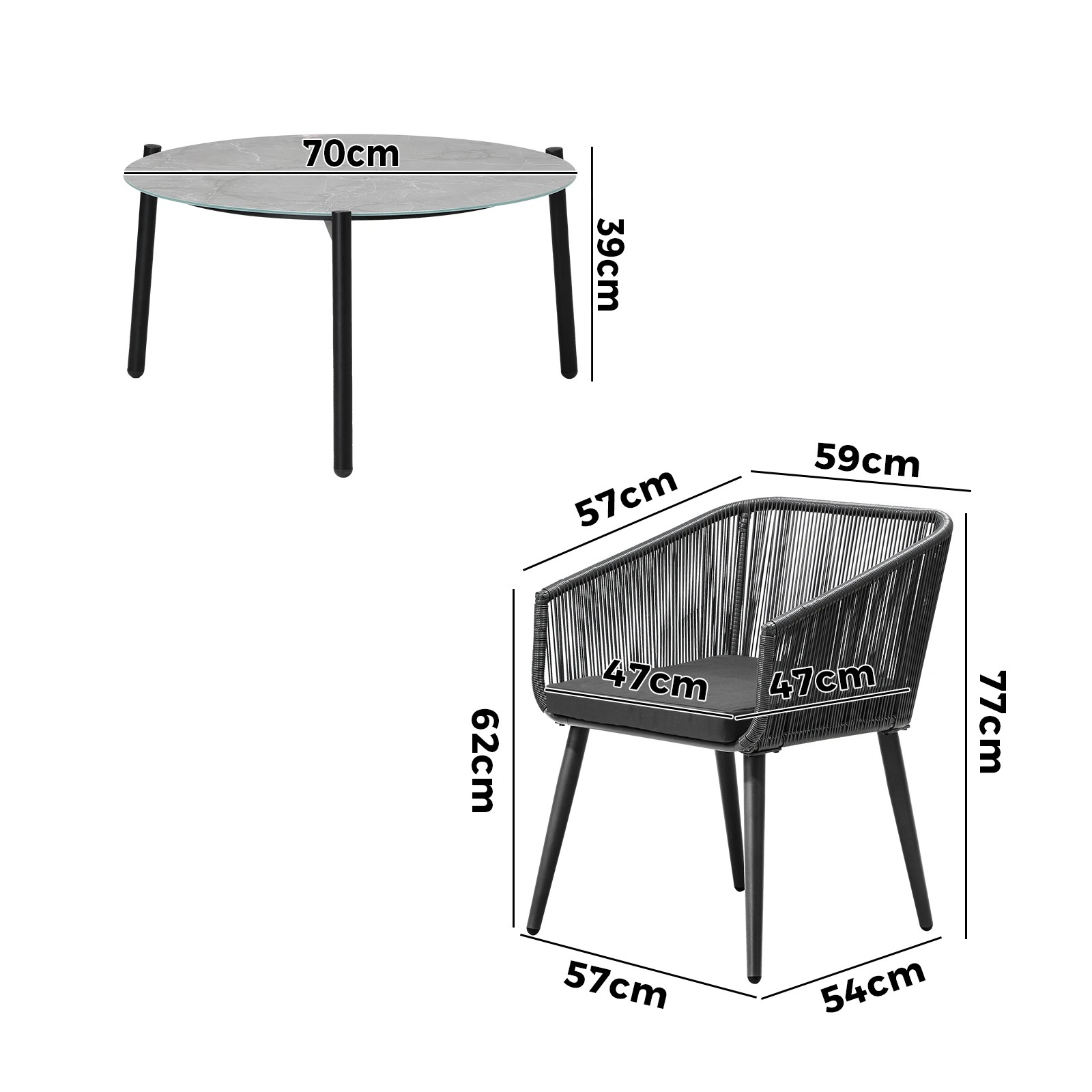 2 Livsip Outdoor Patio Lounge Set Furniture Coffee Grey 70cm Table Sofa Chairs 5PC - Multi, 2 of 9