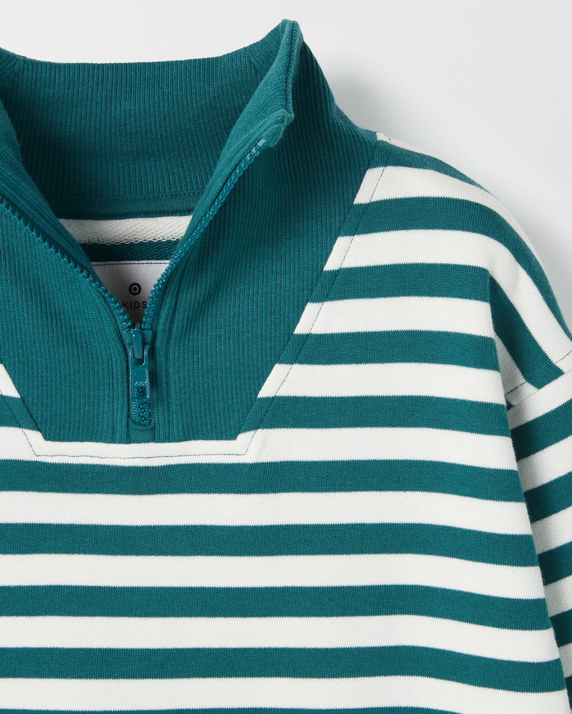 6 Target Kids Australian Cotton 1/4 Zip Jumper & Shorts 2 Piece Set GREEN STRIPE, 6 of 7