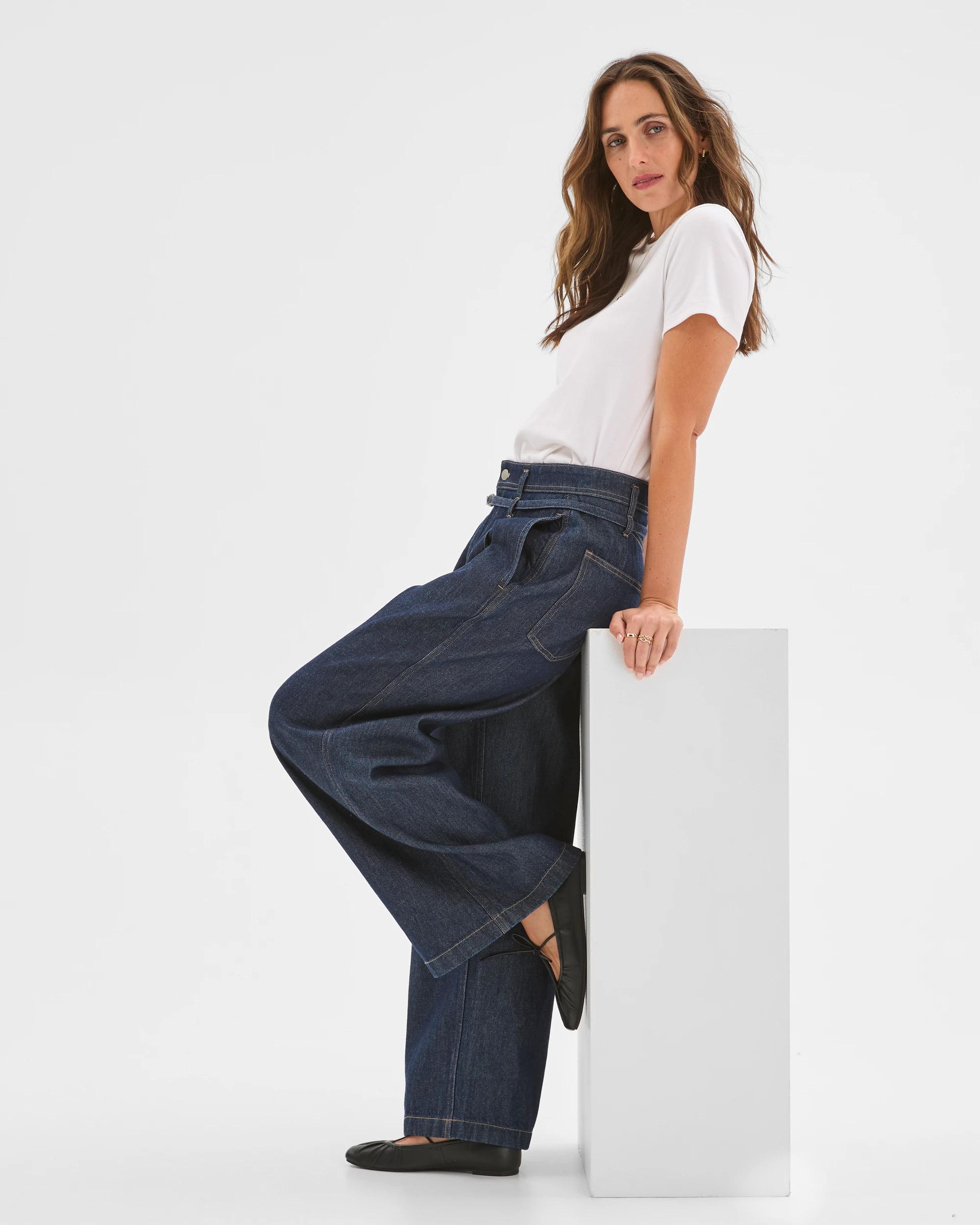 2 Target Woman Belted Slouch Denim Jeans RINSE SHEEN, 2 of 6