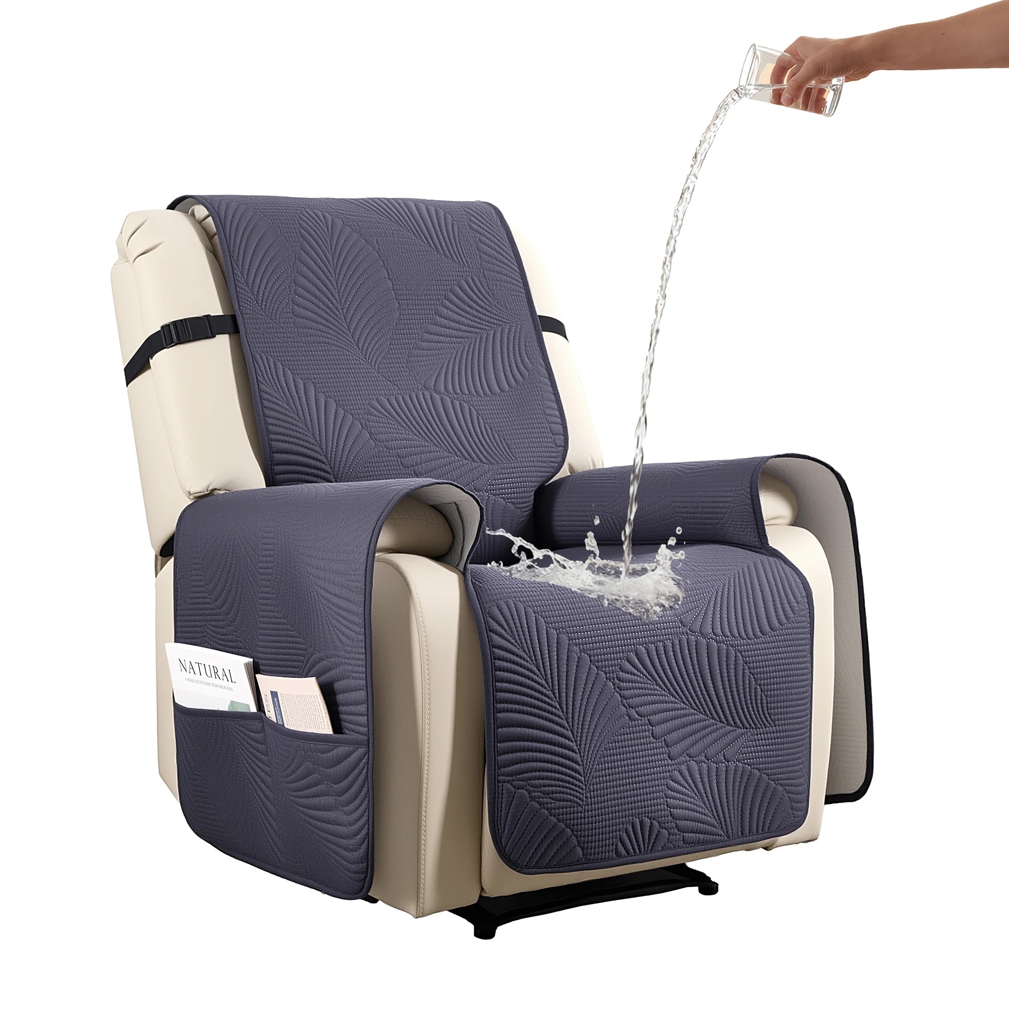 1 Artiss Quilted Recliner Chair Covers 100% Waterproof Recliner Slipcovers - Grey, 1 of 4
