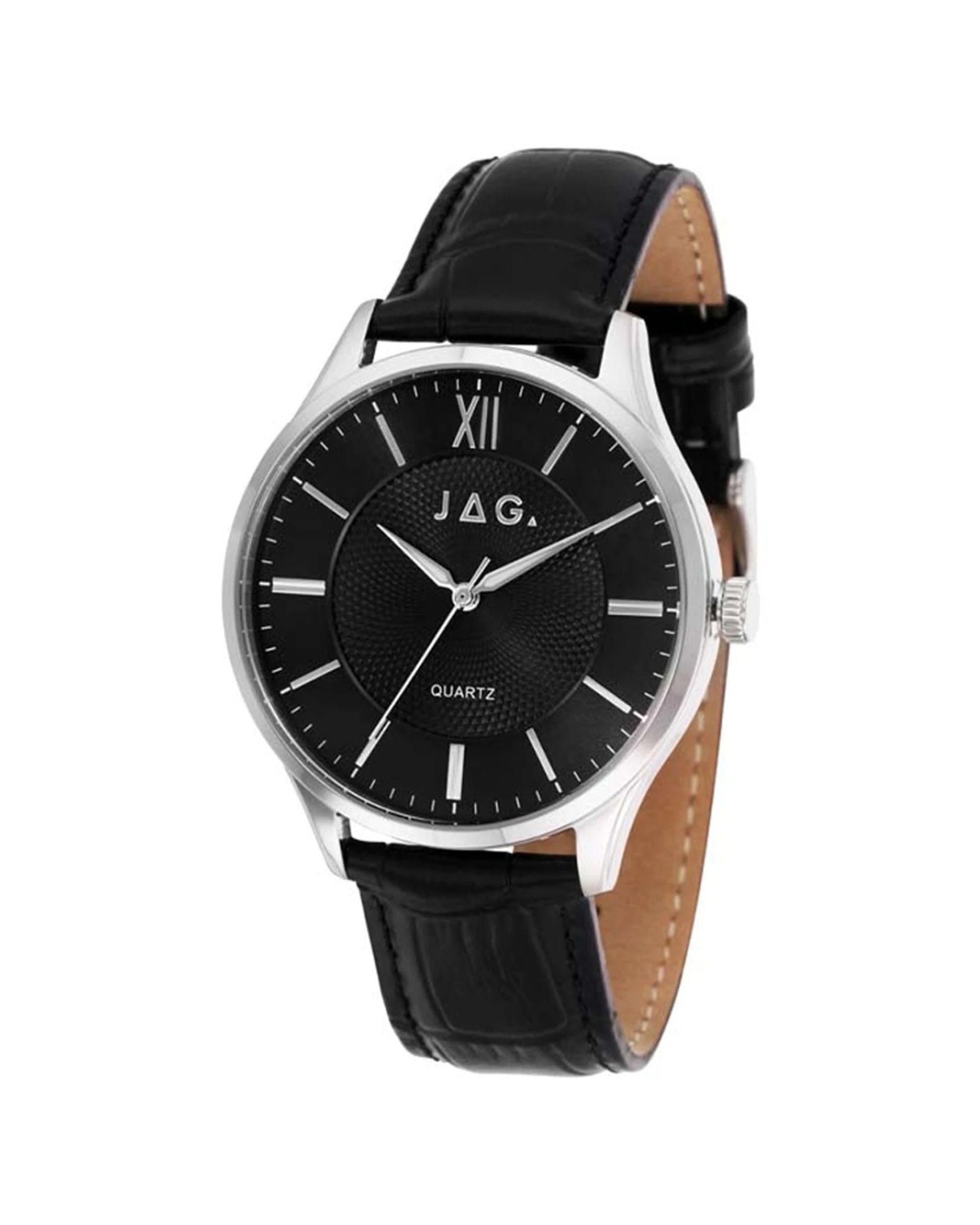 2 JAG Geelong Black Leather Band 41mm Men's Watch Silver Case 5 ATM Water Resistant, 2 of 2