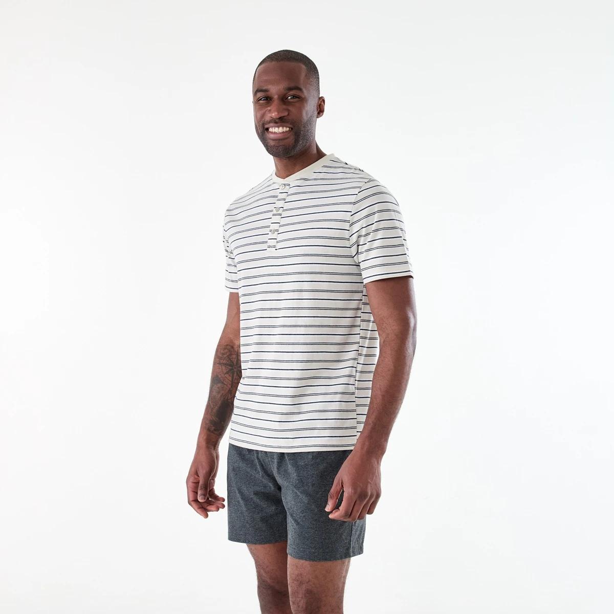 2 Short Sleeve Henley Knit Pyjama Set DUNE STRIPE, 2 of 7