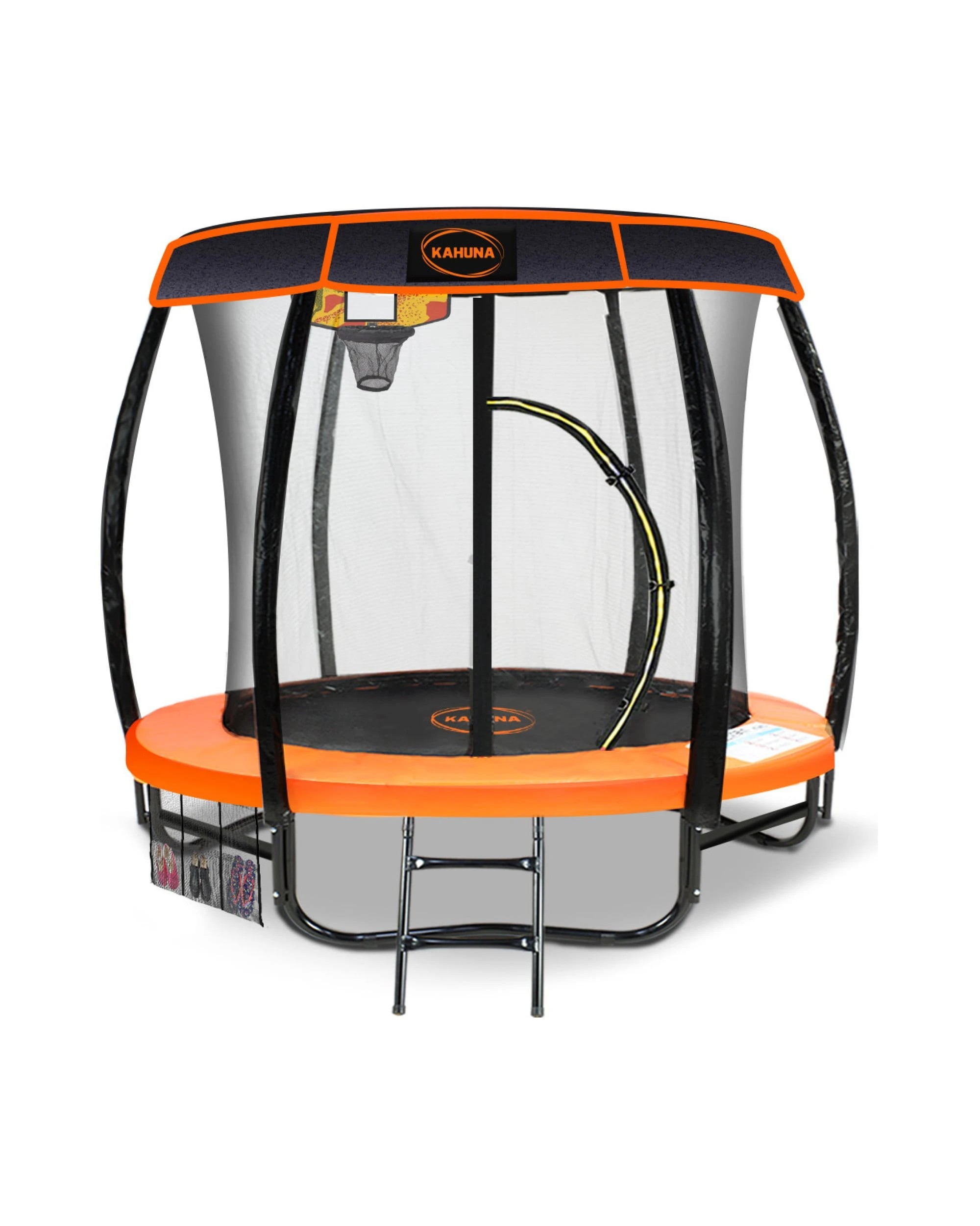 1 Kahuna Trampoline 8 ft with Basketball Set and Roof - Orange, 1 of 7