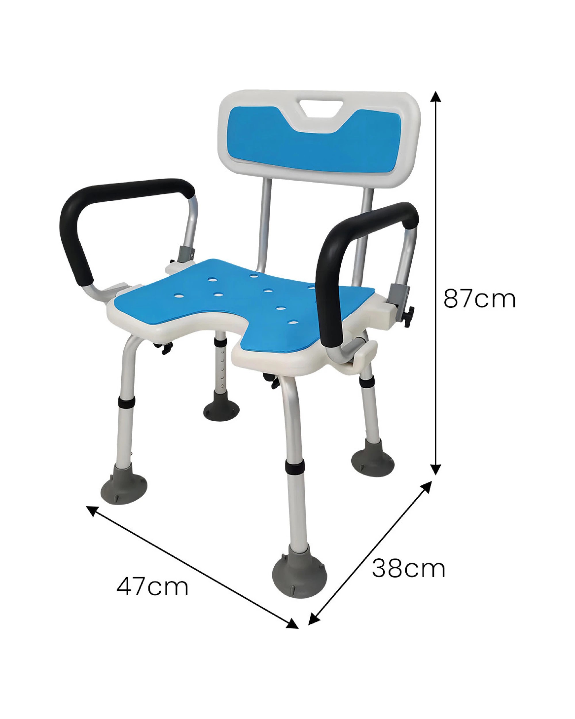 2 Orthonica Shower Chair with Adjustable Armrests Bathroom Aid Bath Tub Stool Seat - Blue, 2 of 9