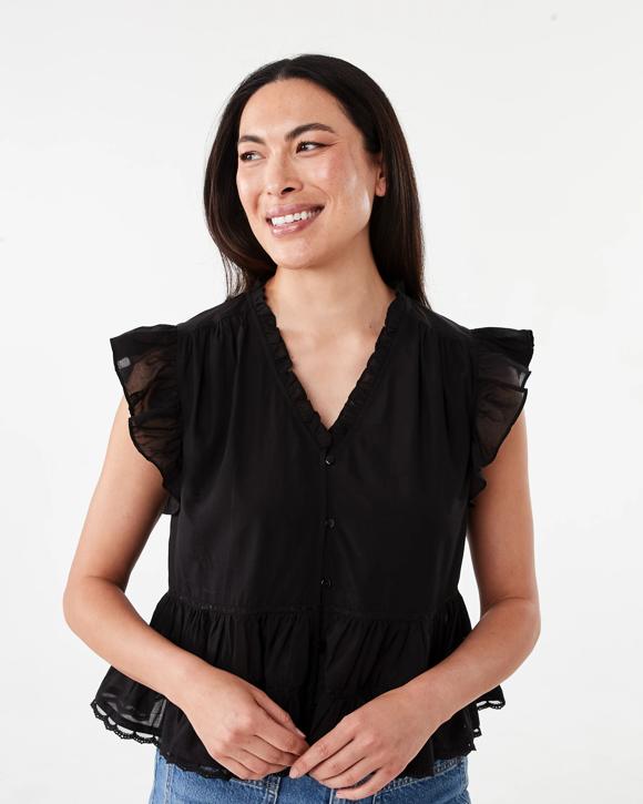 Short Sleeve Lace Trim Flutter Top