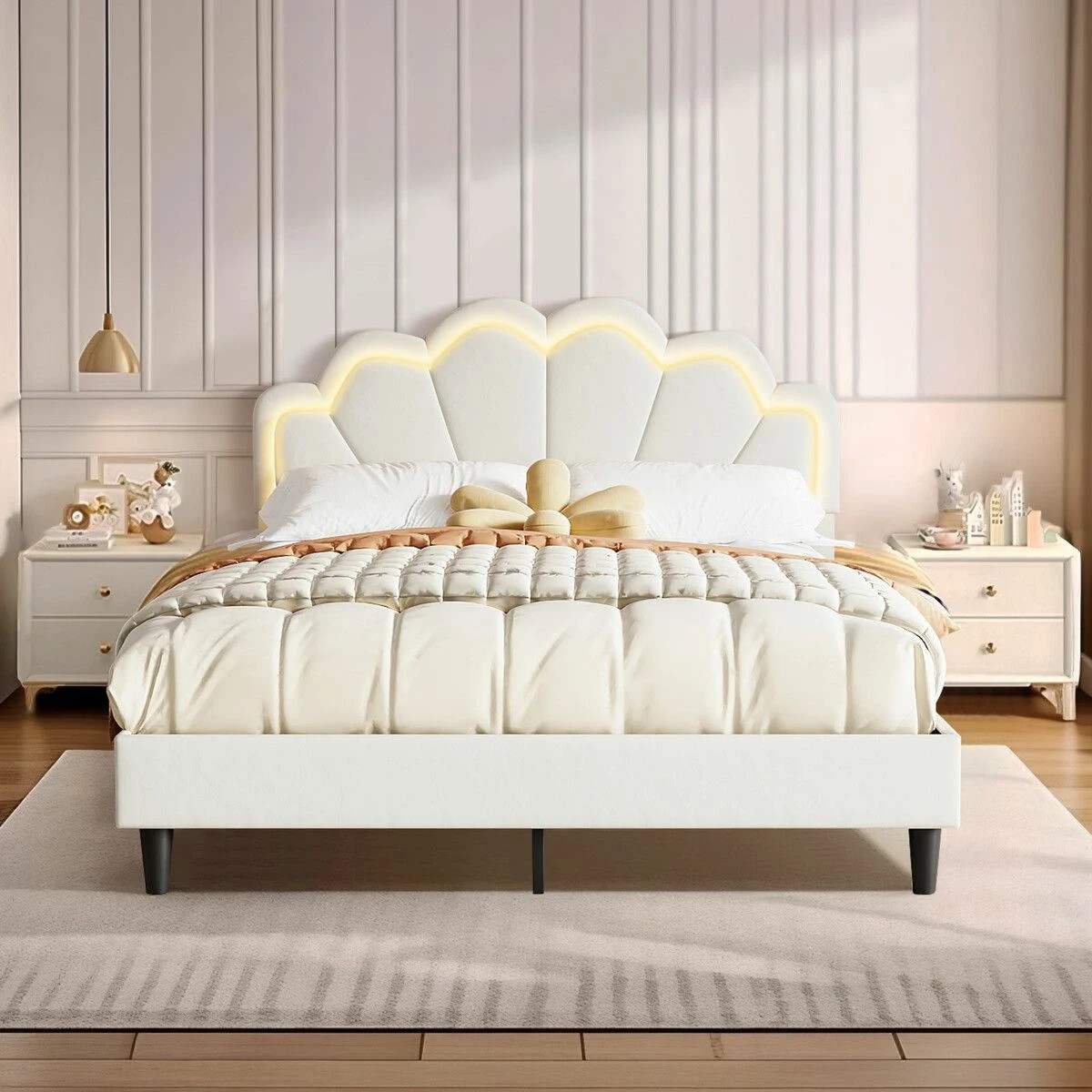 4 Ausway Wooden Led Bed Frame Double Metal Platform Mattress Base Headboard Foundation Bedroom Furniture Sleep Upholstered, 4 of 5