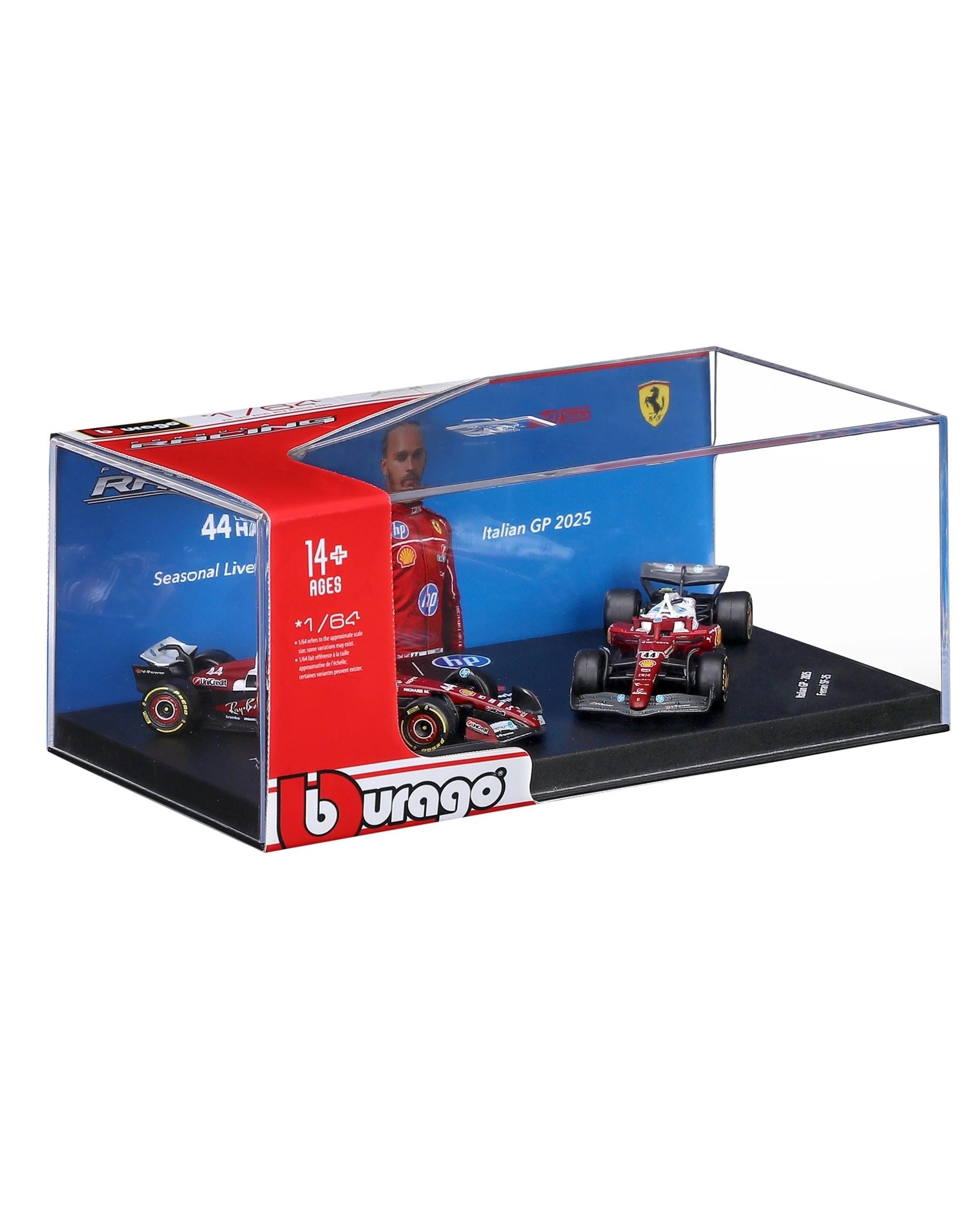 6 Bburago F1 2025 Ferrari SF25 #44 Hamilton in Showcase 1:64 Diecast Vehicle 2pk, 6 of 6